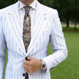 Brown With Beige, Green & Orange Geometric Necktie