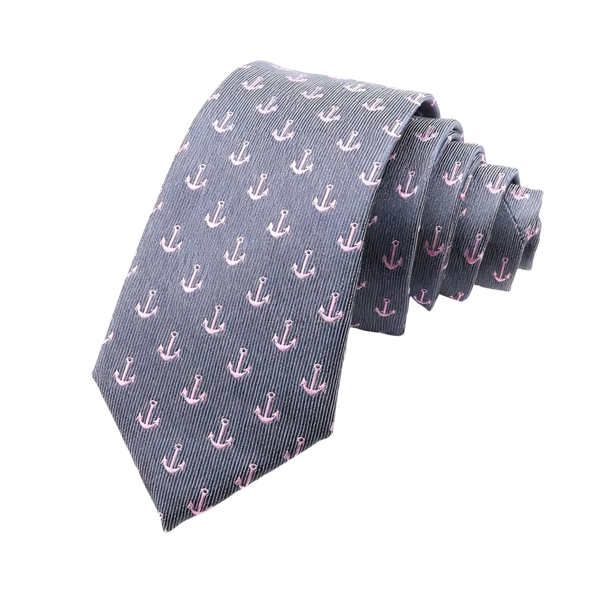 Gray Pink Anchor Necktie