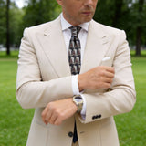 Dark Blue with Light Gray, Brown Geometric Necktie