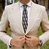 Dark Blue with Light Gray, Brown Geometric Necktie