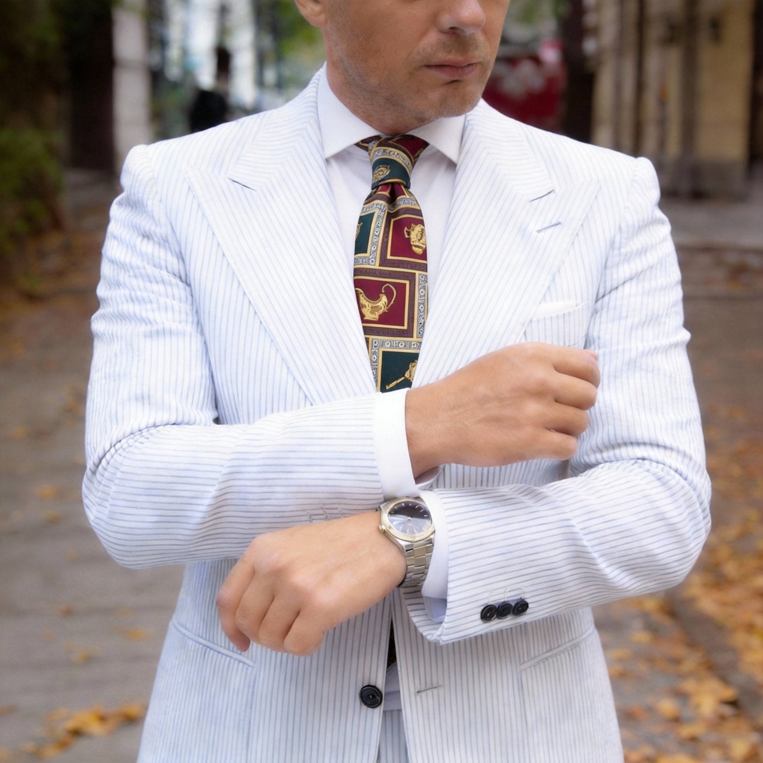 Dark Red with Gold Motifs Necktie
