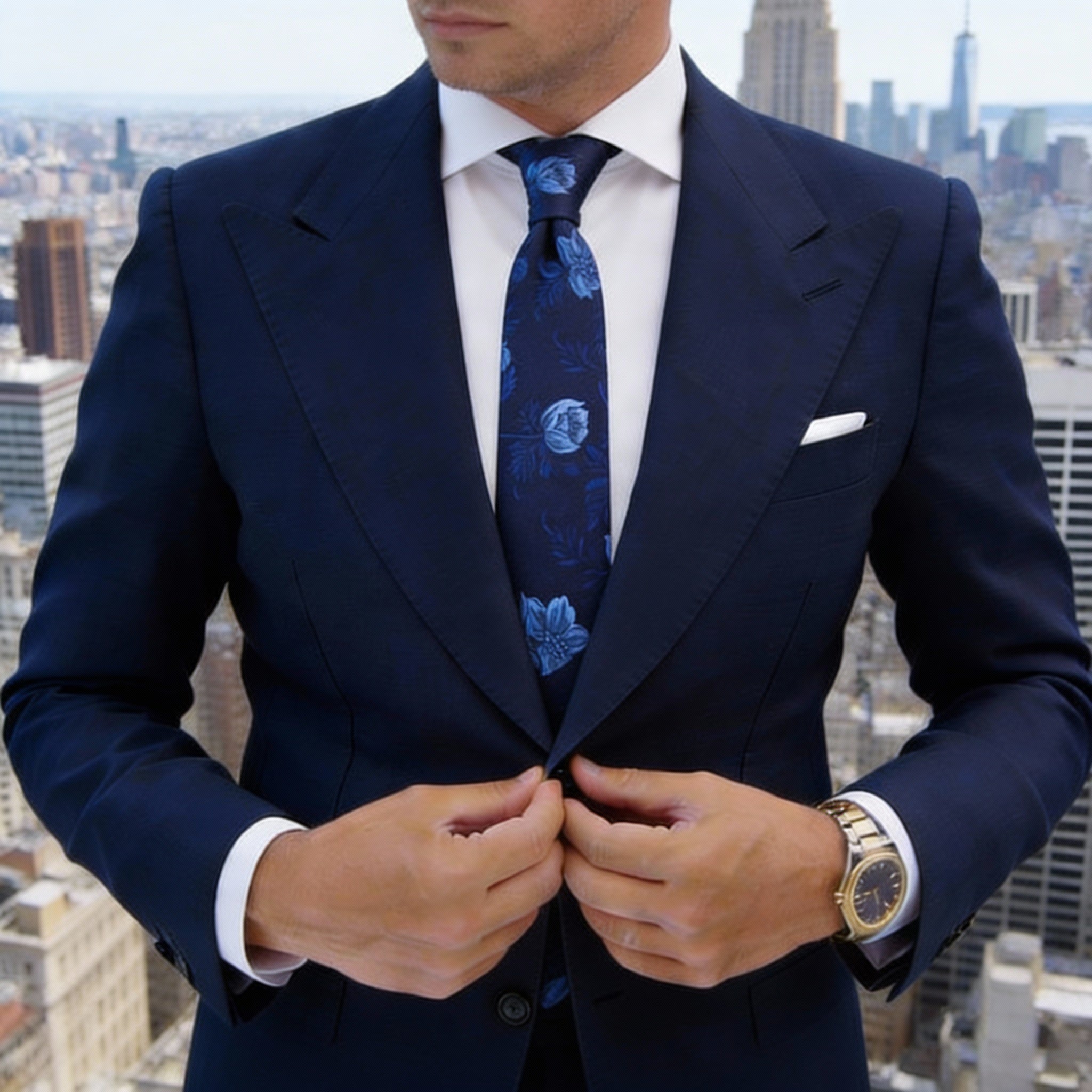Dark Blue Necktie With Light Blue Floral