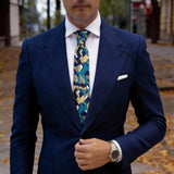 Dark Blue With Teal Yellow White Geometric Necktie
