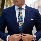 Dark Blue With Teal Yellow White Geometric Necktie