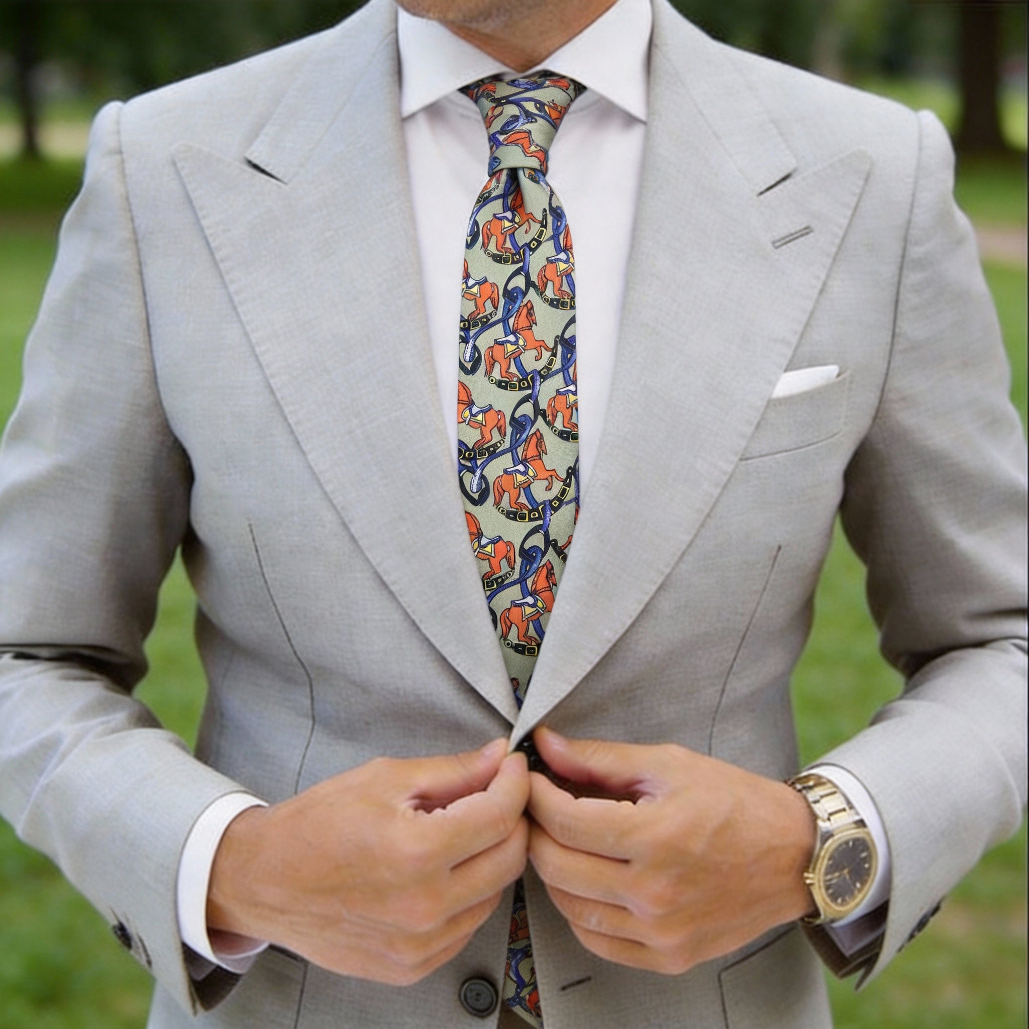 Green With Orange Horse Necktie