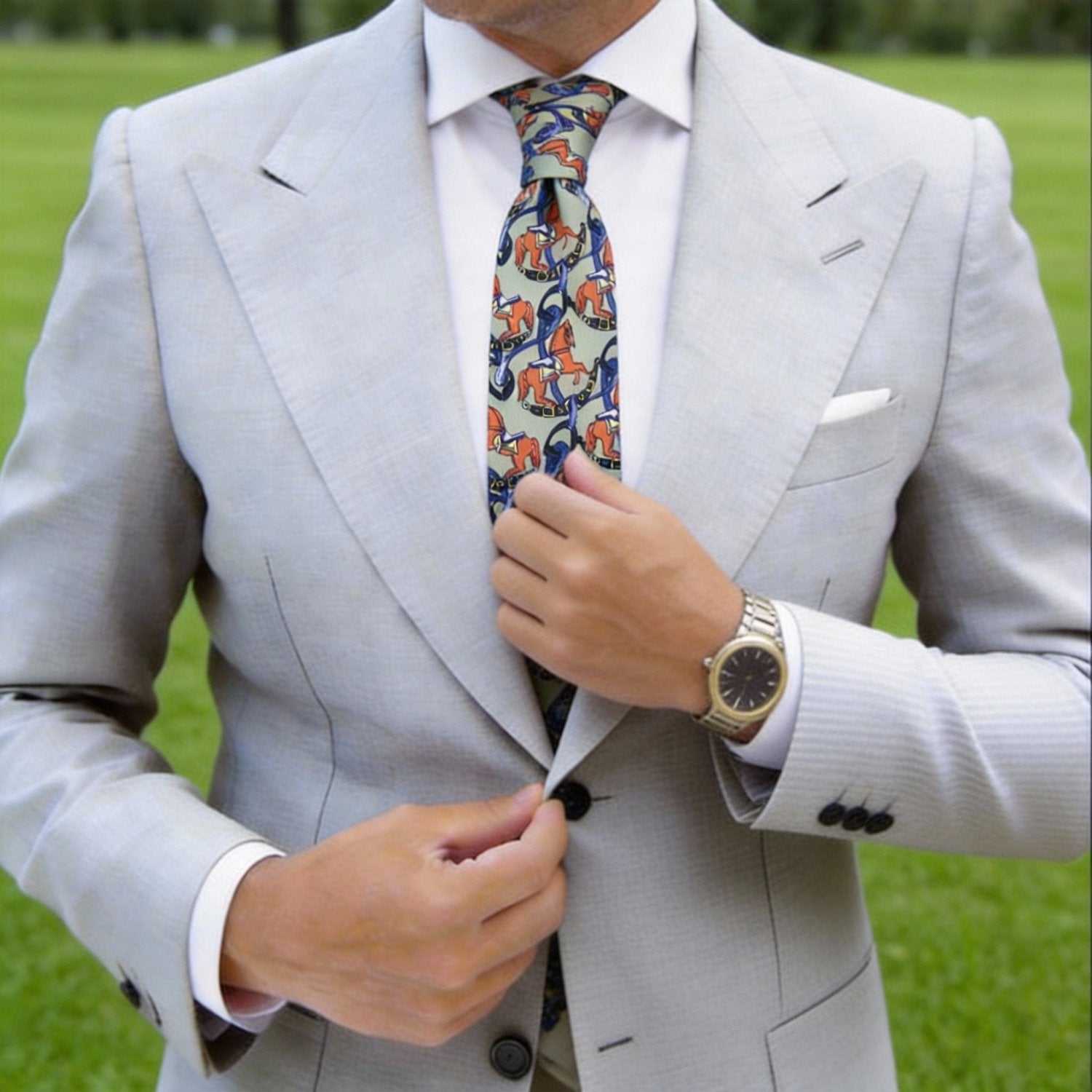 Green With Orange Horse Necktie