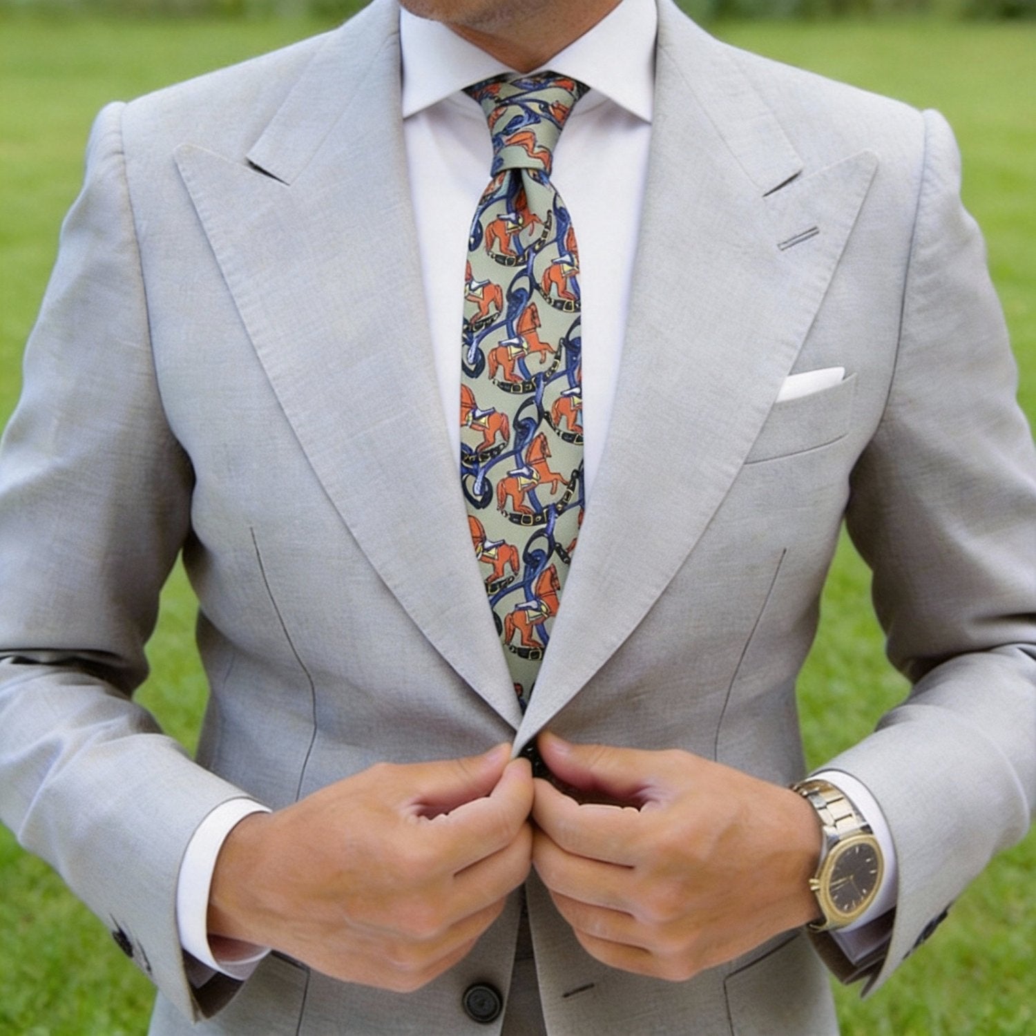 Green With Orange Horse Necktie