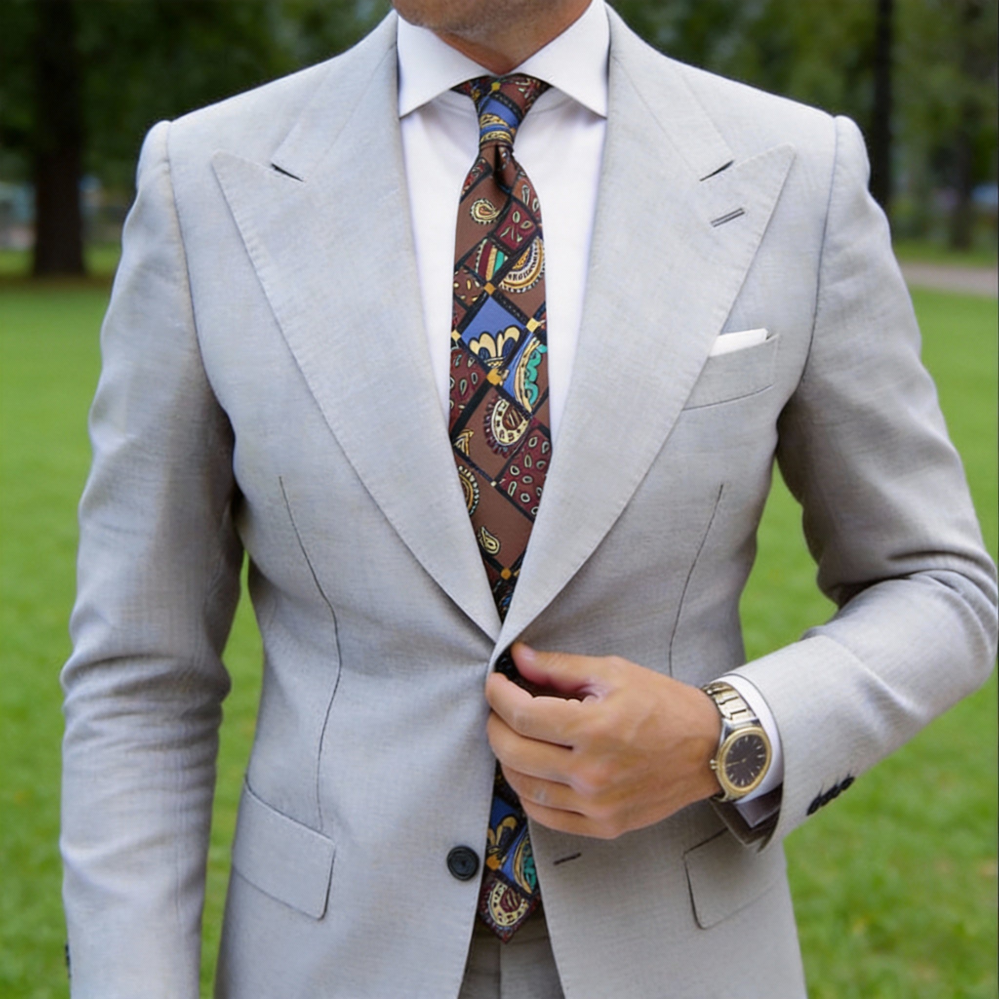 Brown With Colorful Paisley & Geometric Necktie