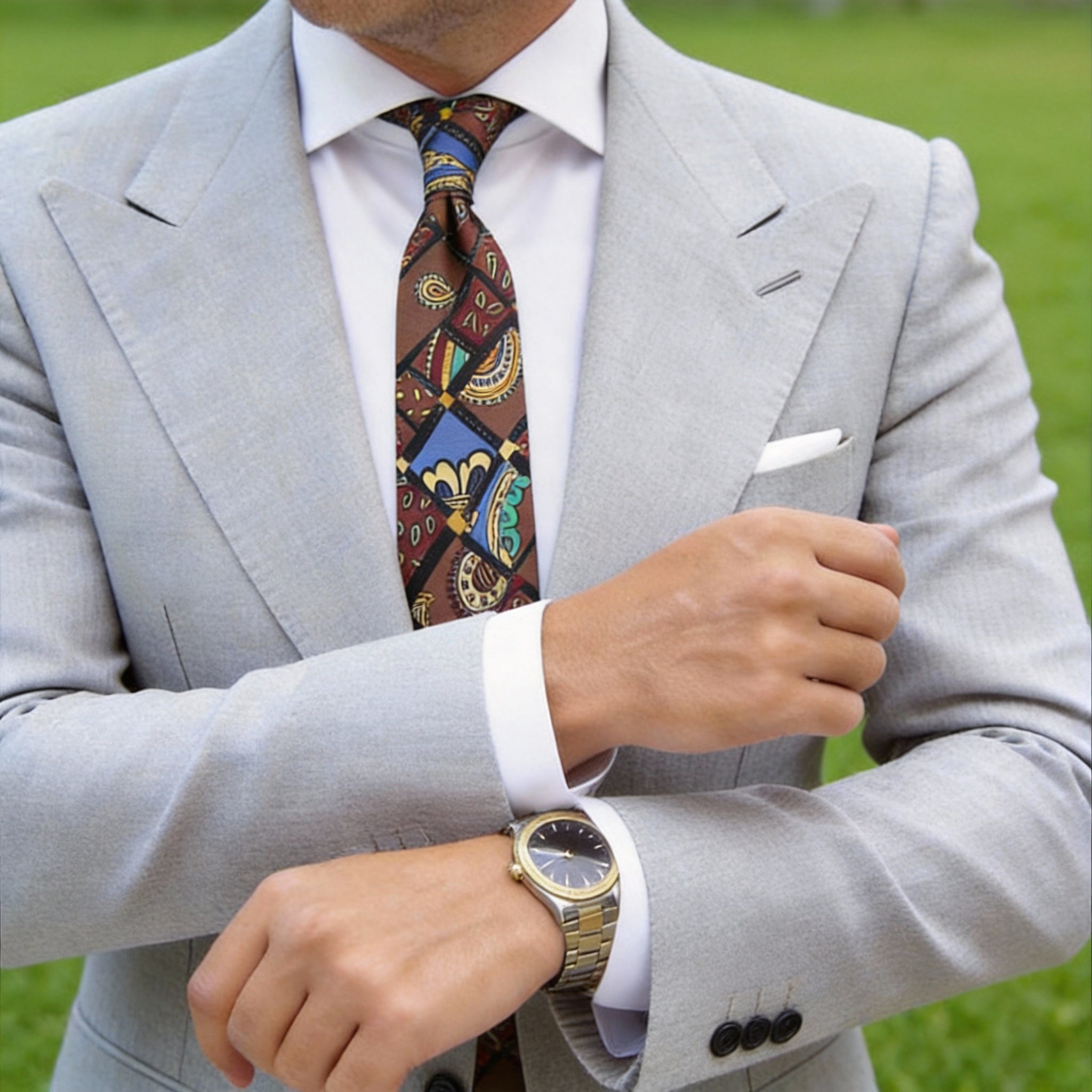 Brown With Colorful Paisley & Geometric Necktie