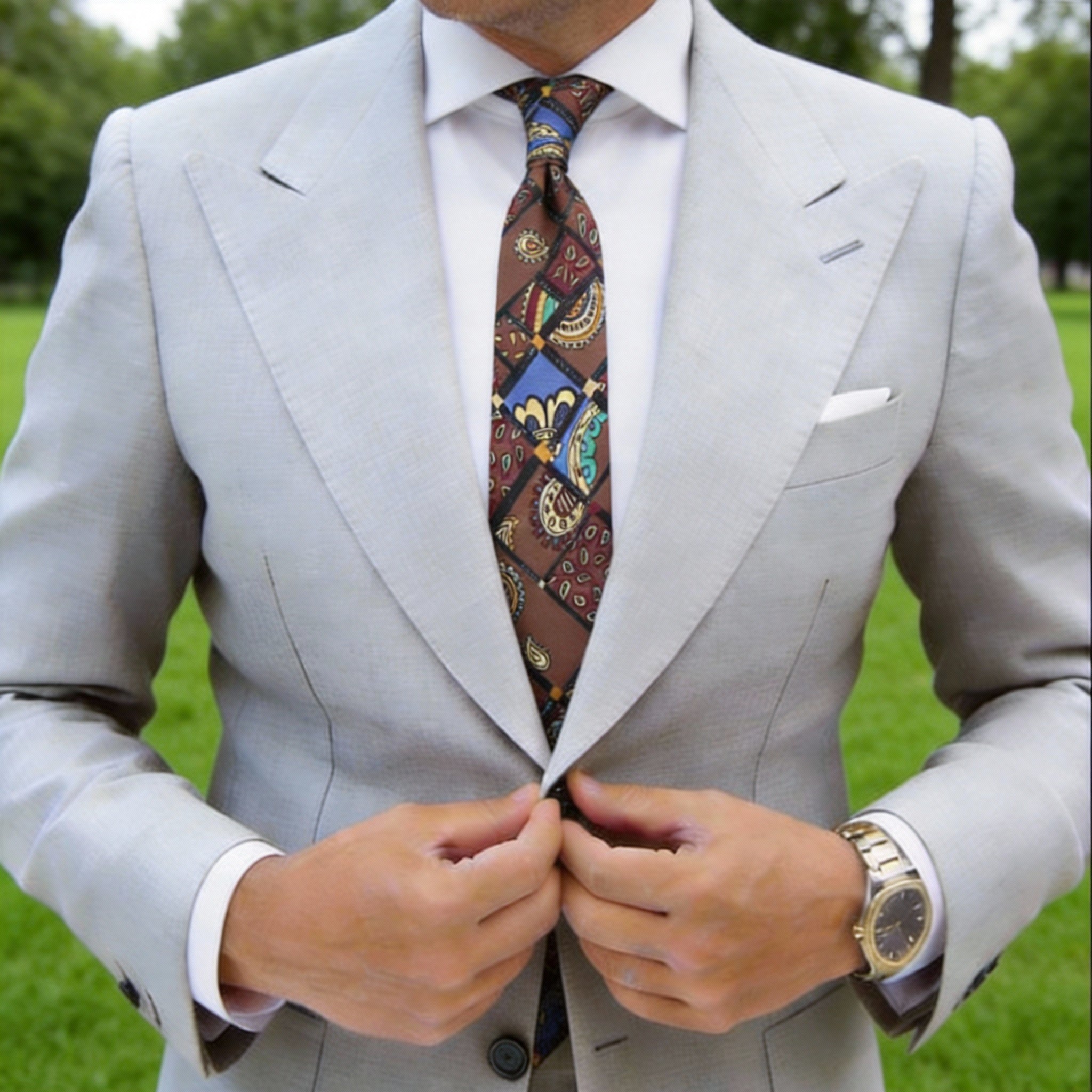 Brown With Colorful Paisley & Geometric Necktie