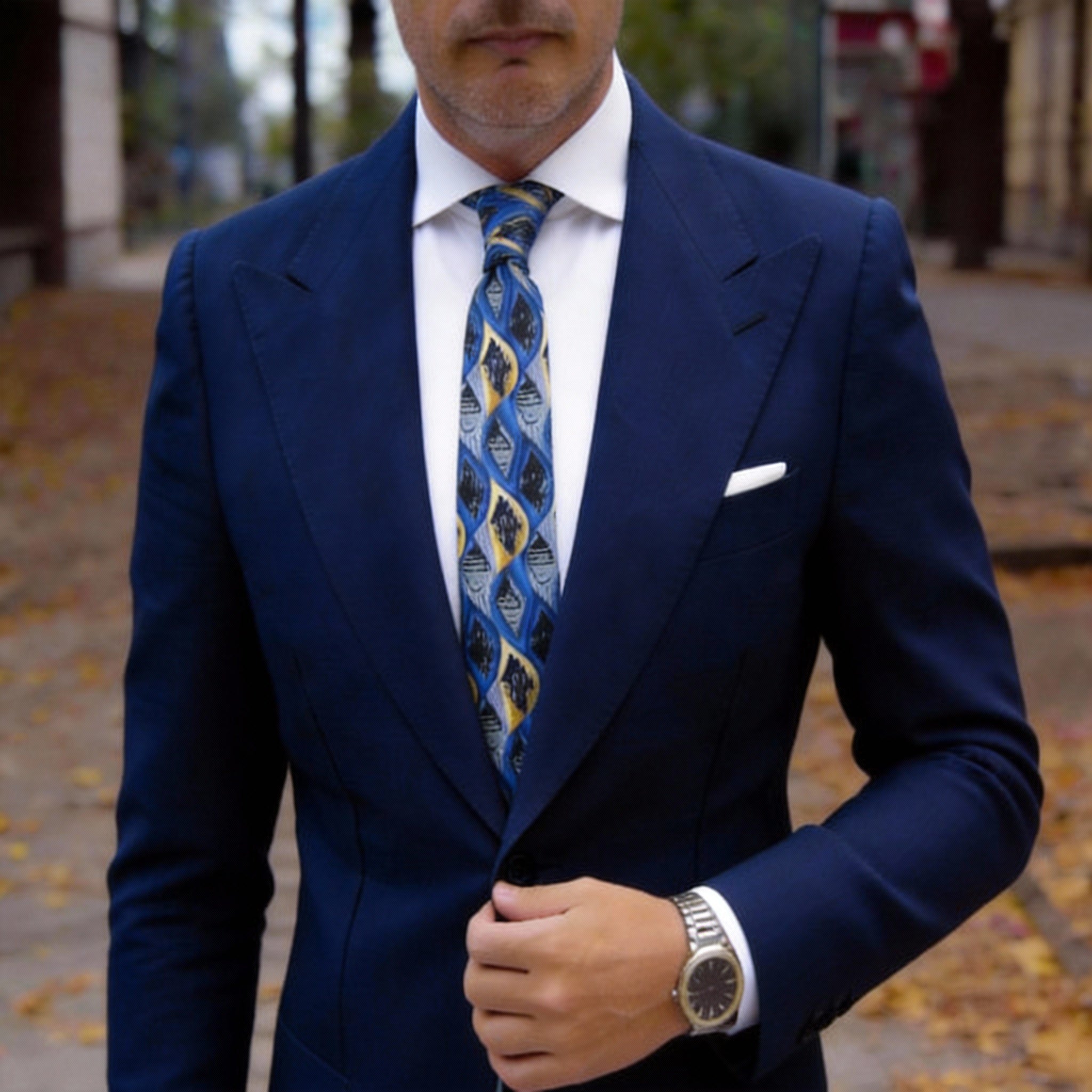 Blue With Yellow Black Figure Necktie