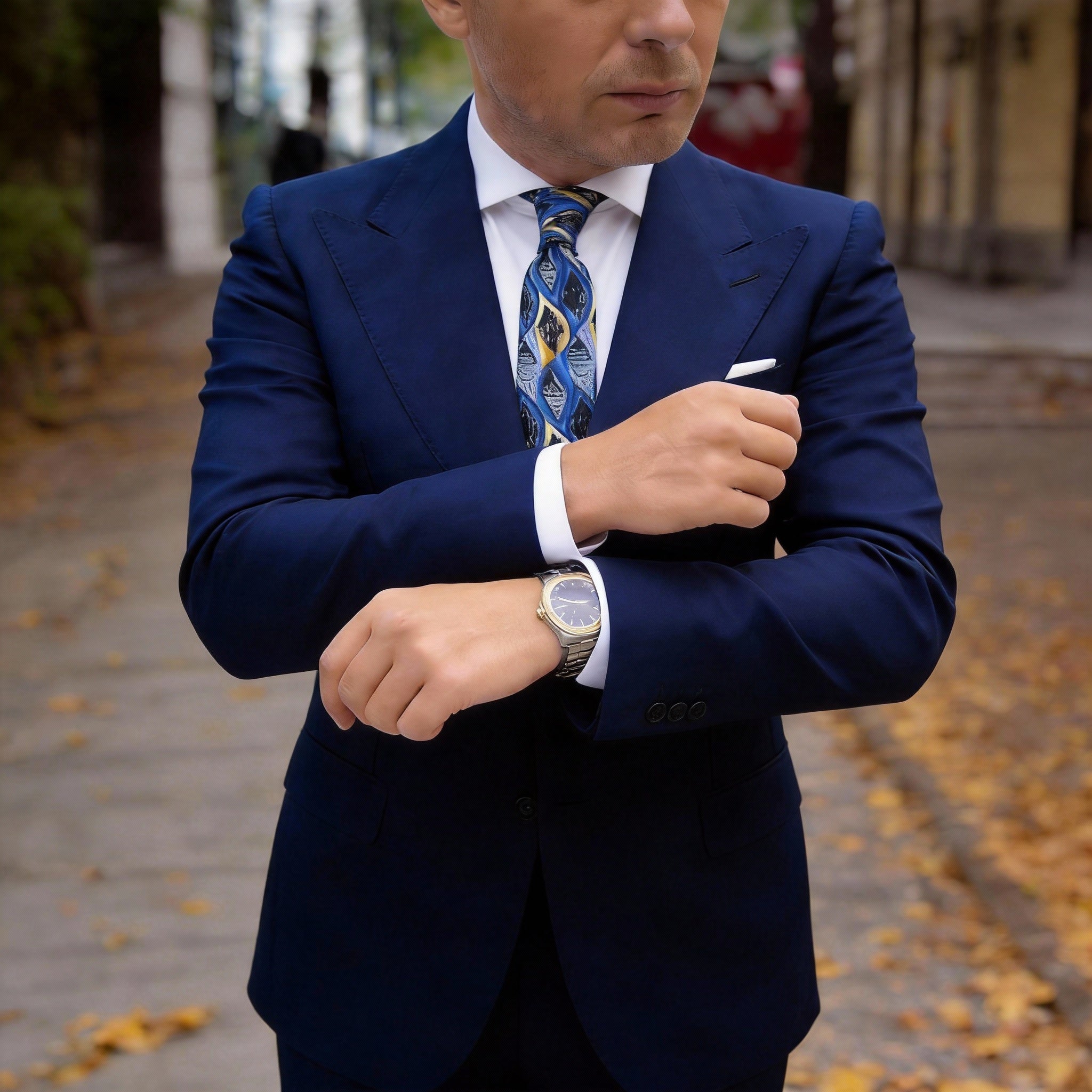 Blue With Yellow Black Figure Necktie