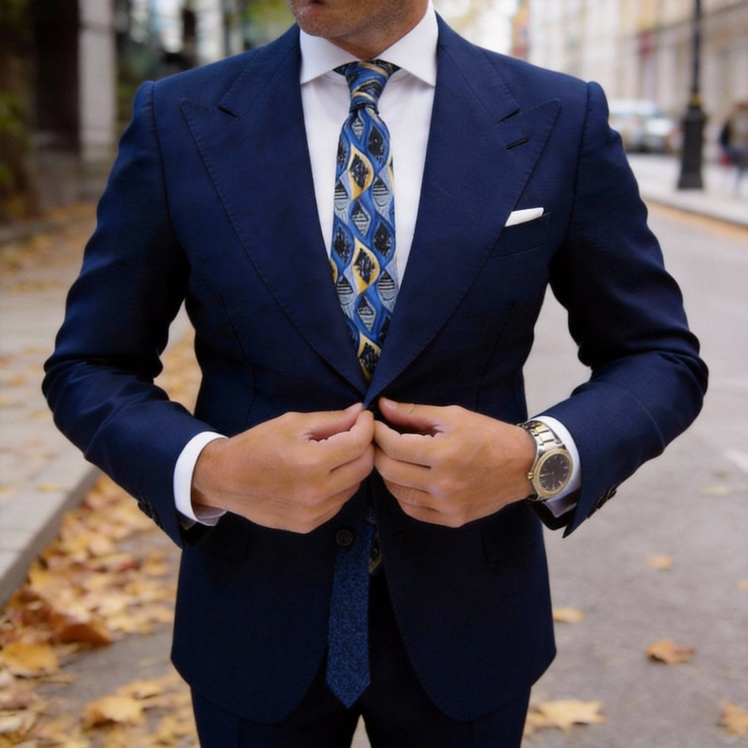 Blue With Yellow Black Figure Necktie