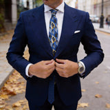 Blue With Yellow Black Figure Necktie
