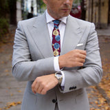 Burgundy With Blue & Gold Pansy Necktie