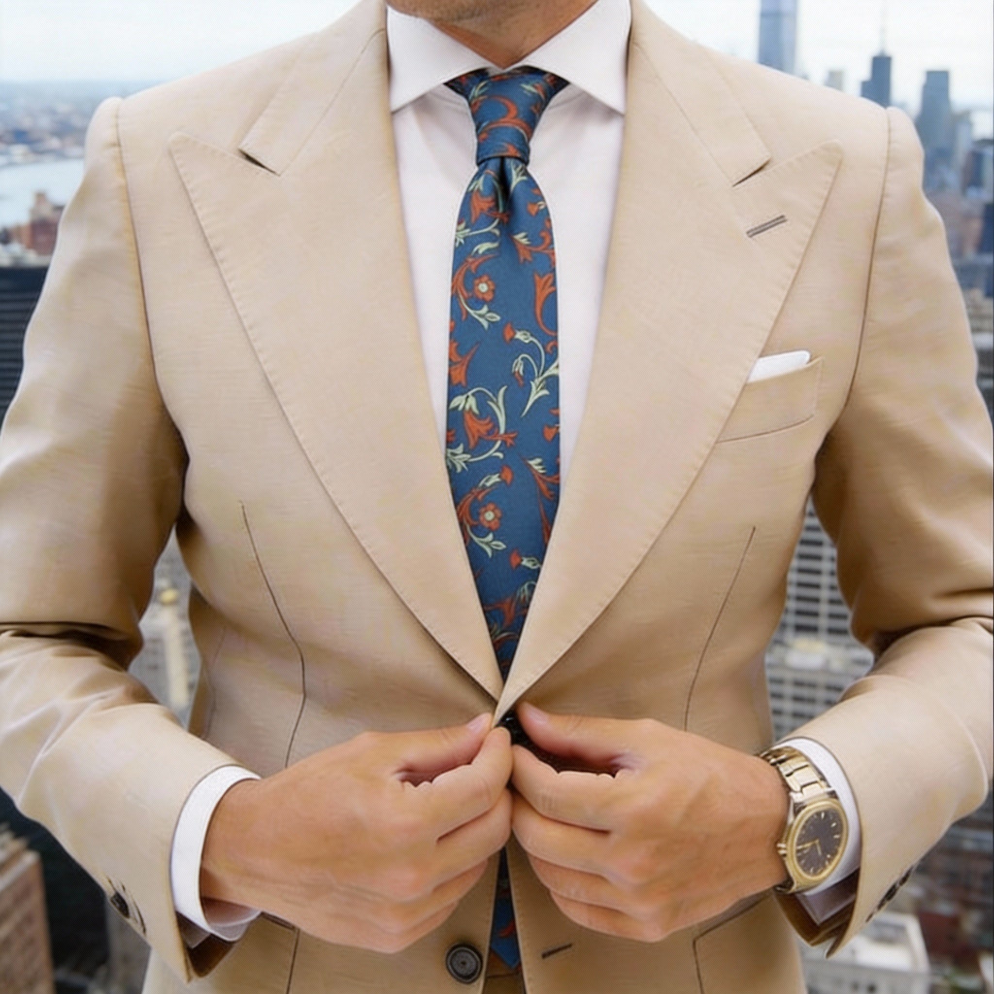 Blue With Red Floral Vine Necktie