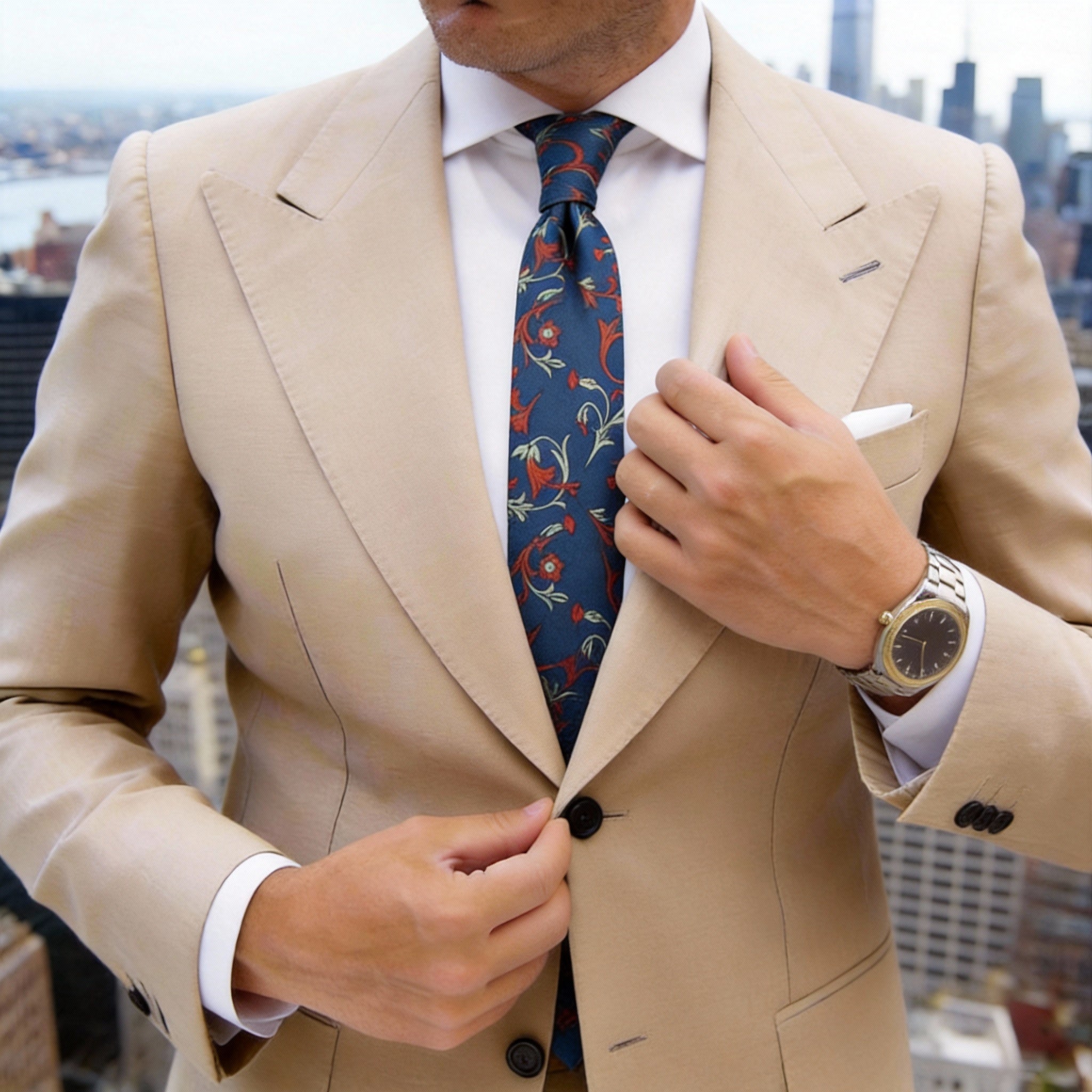 Blue With Red Floral Vine Necktie
