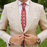Red Necktie with Blue Floral & Geometric
