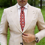 Red Necktie with Blue Floral & Geometric