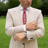 Red Necktie with Blue Floral & Geometric