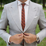 Maroon with Orange Beige Geometric Floral Necktie