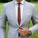 Maroon with Orange Beige Geometric Floral Necktie