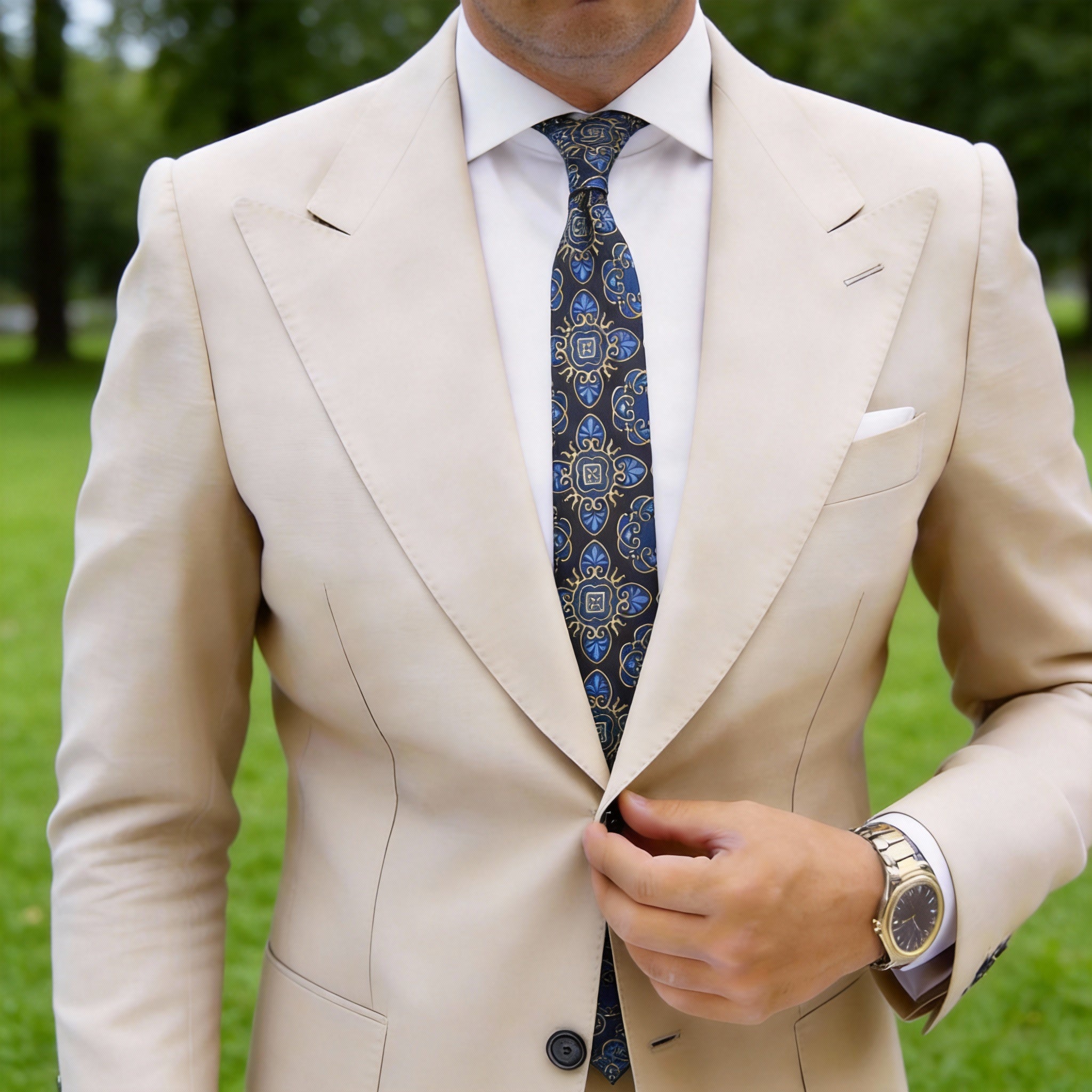 Black with Blue Gold Ornate Necktie