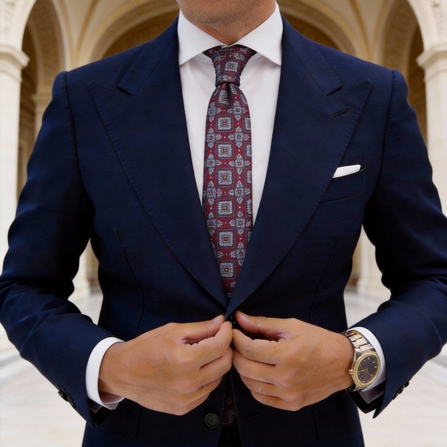 Red With Gray Square Necktie