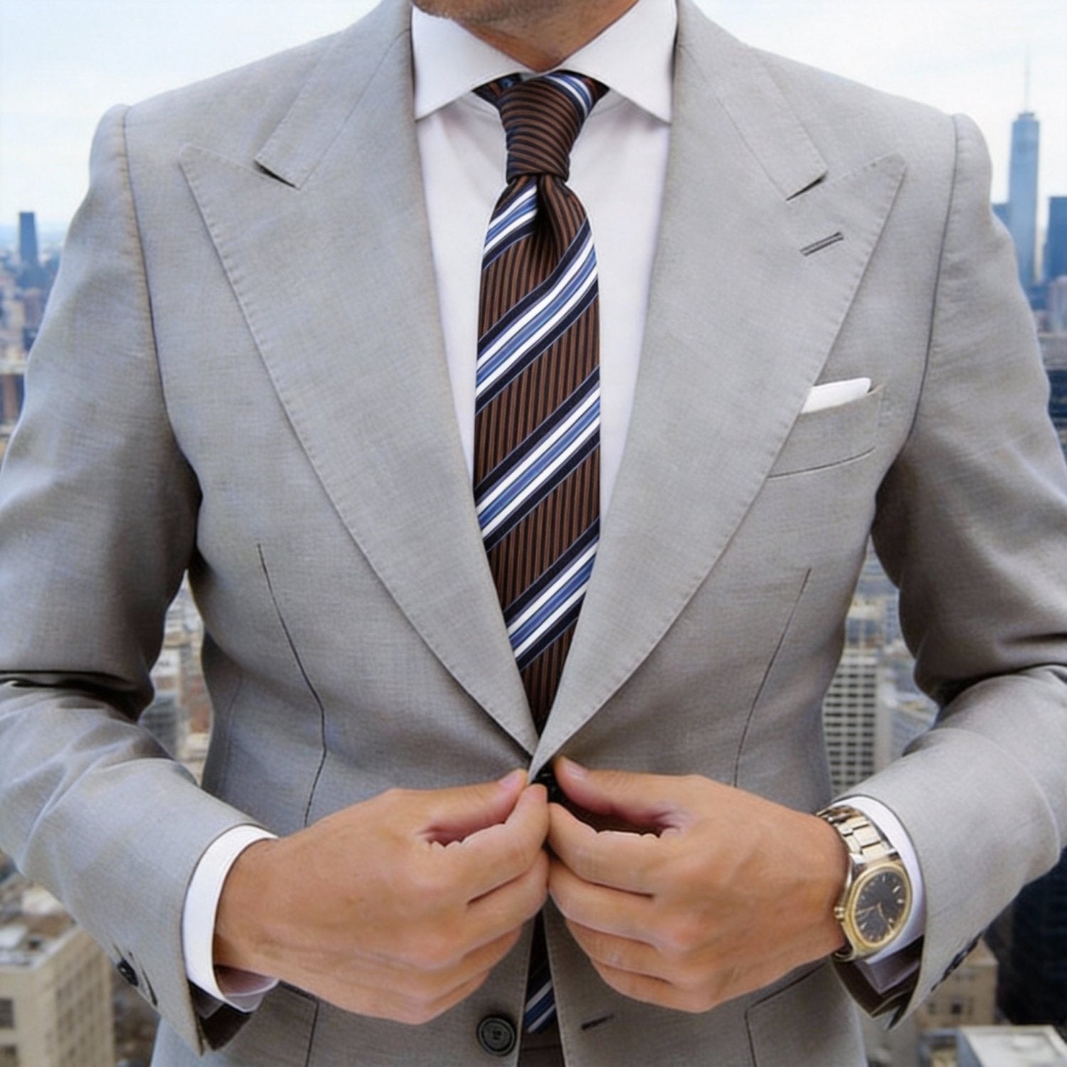Brown With Blue Striped Necktie