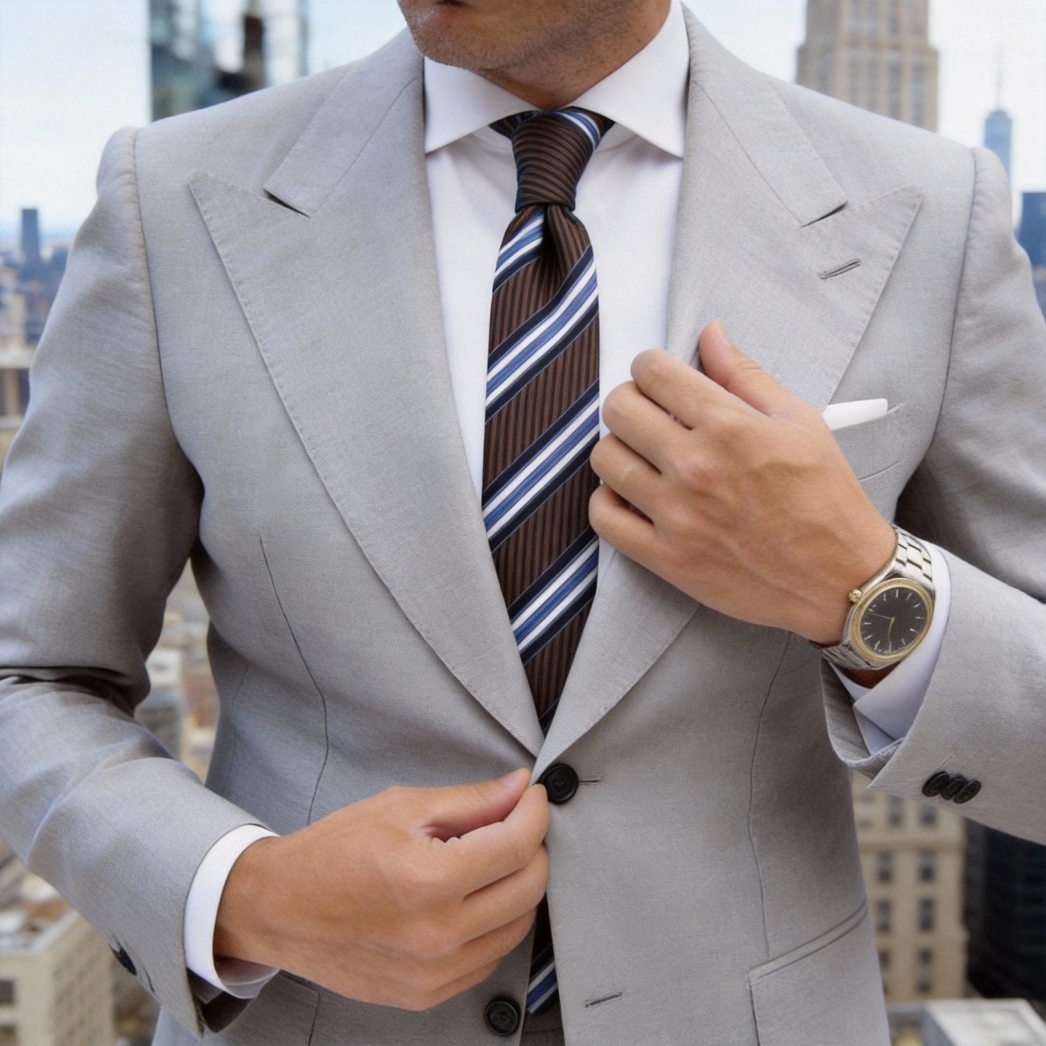 Brown With Blue Striped Necktie
