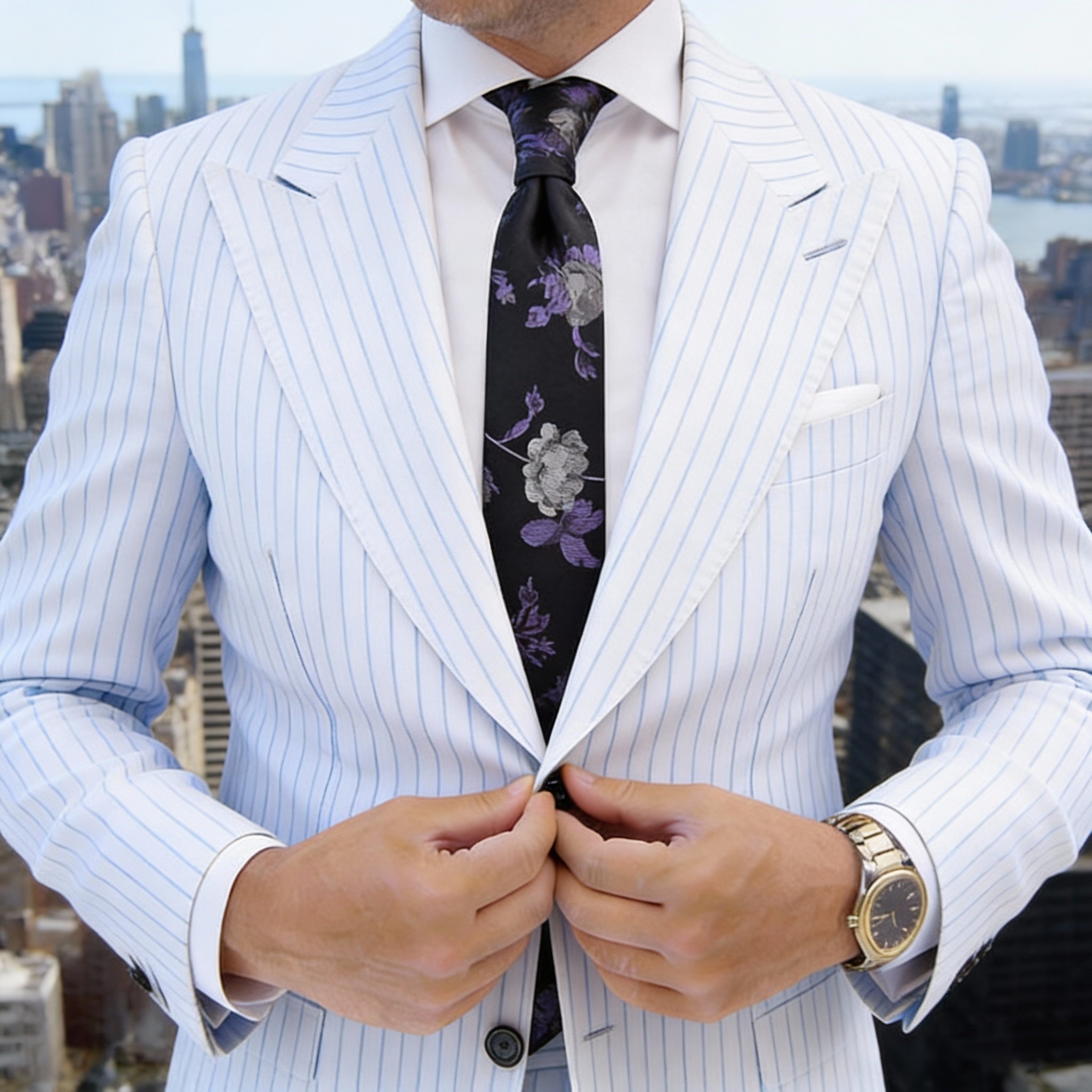 Black With Purple And Silver Floral Necktie