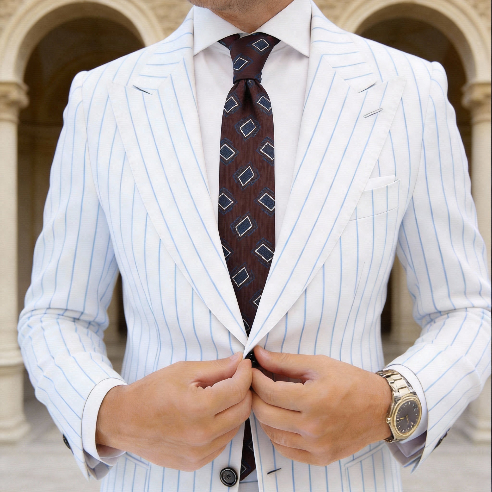 Brown With Blue Square Necktie