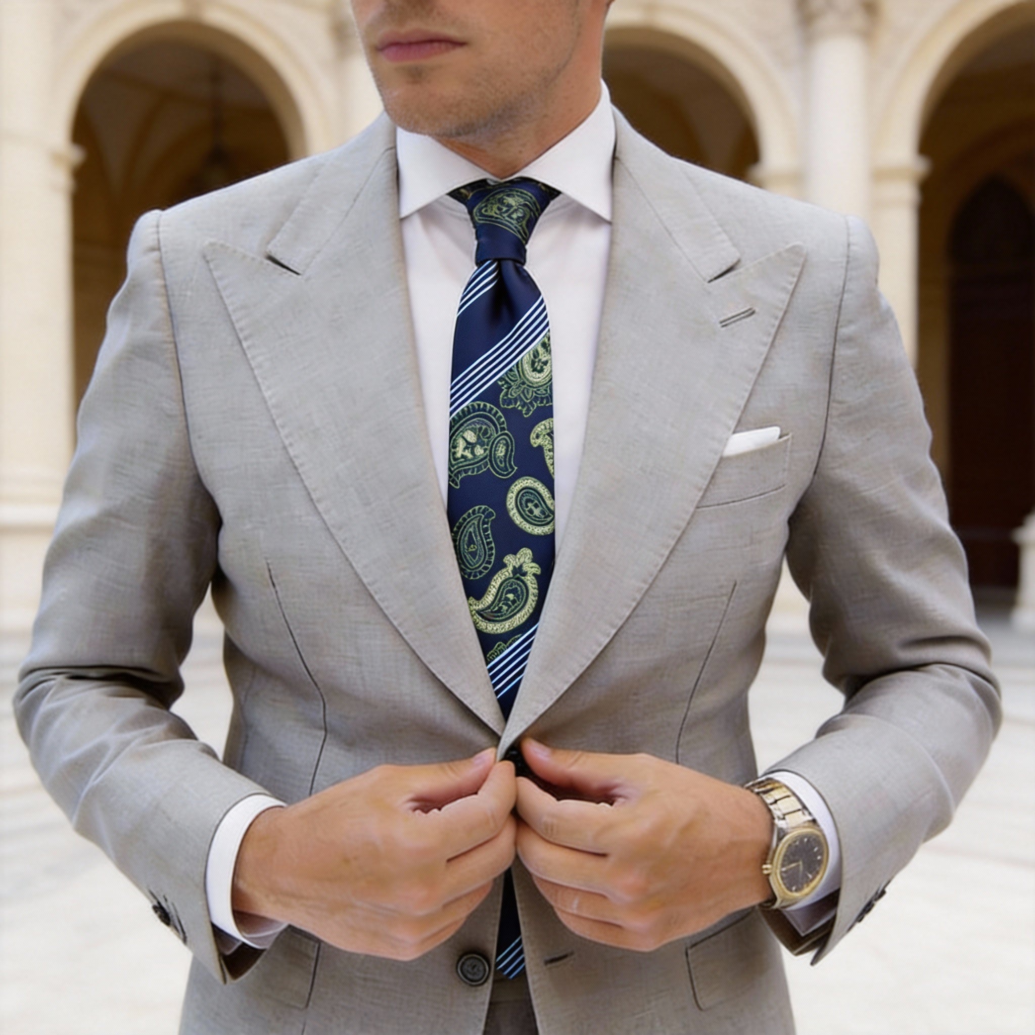 Navy Blue With Green Paisley Necktie