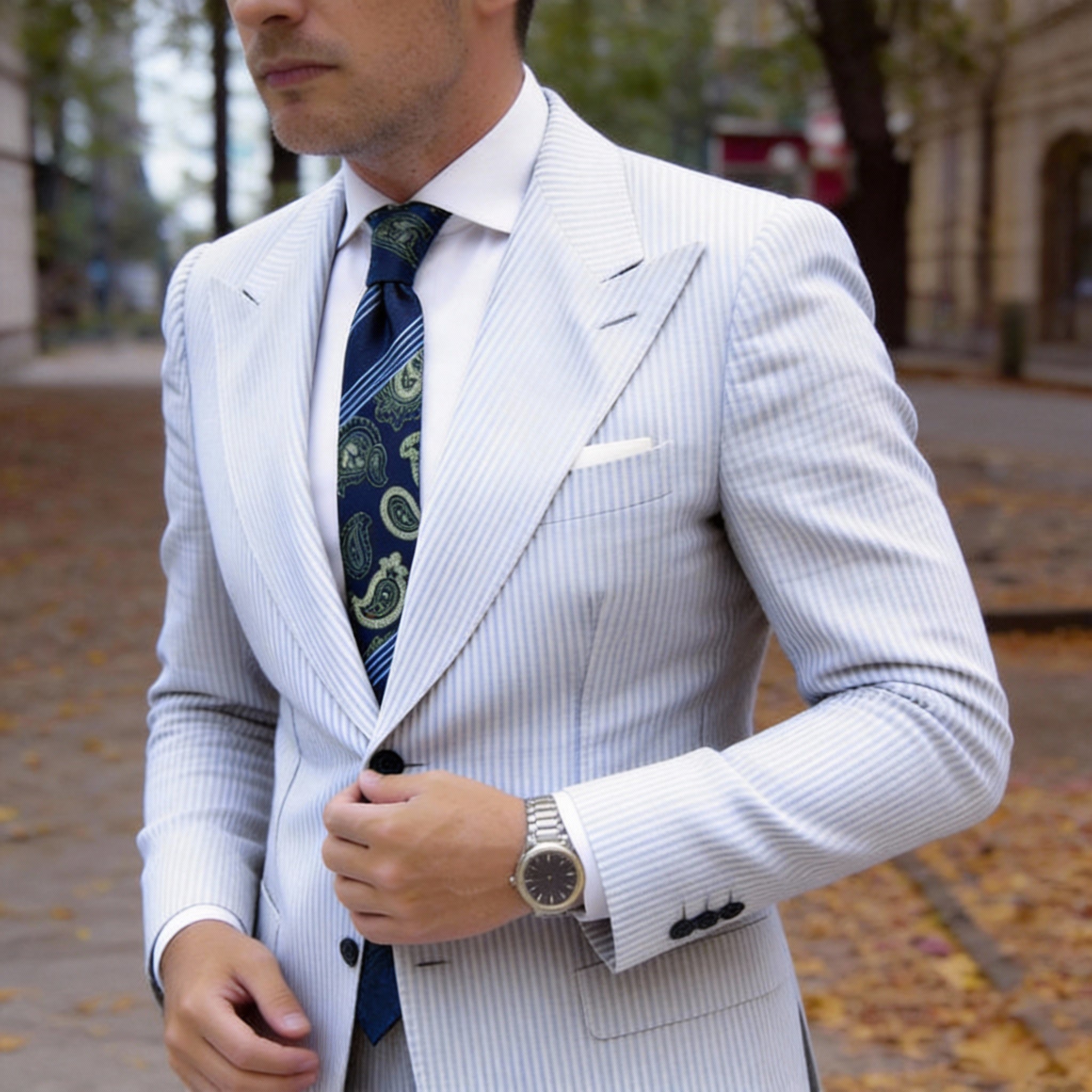 Navy Blue With Green Paisley Necktie