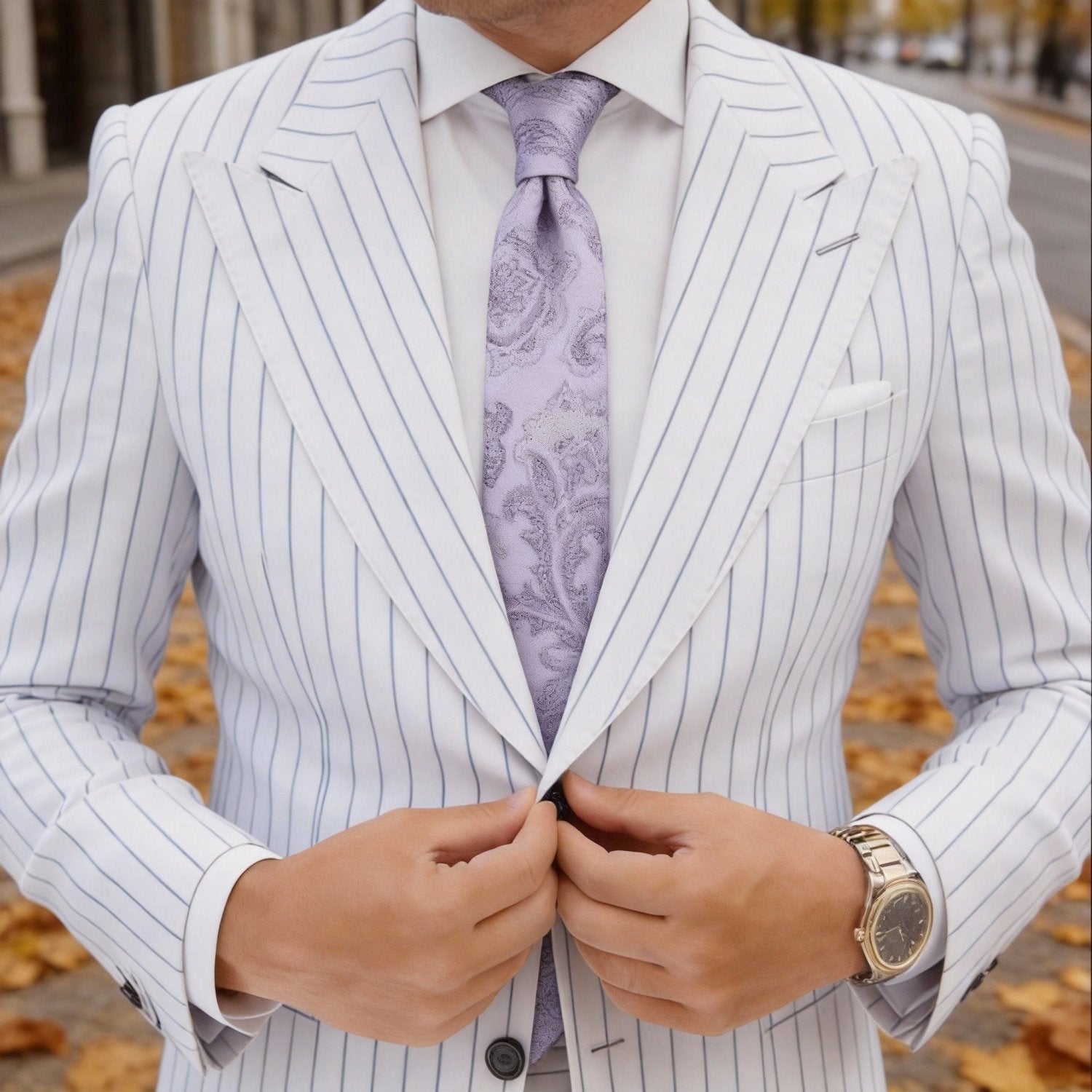 Light Purple Necktie With Gray Paisley Pattern