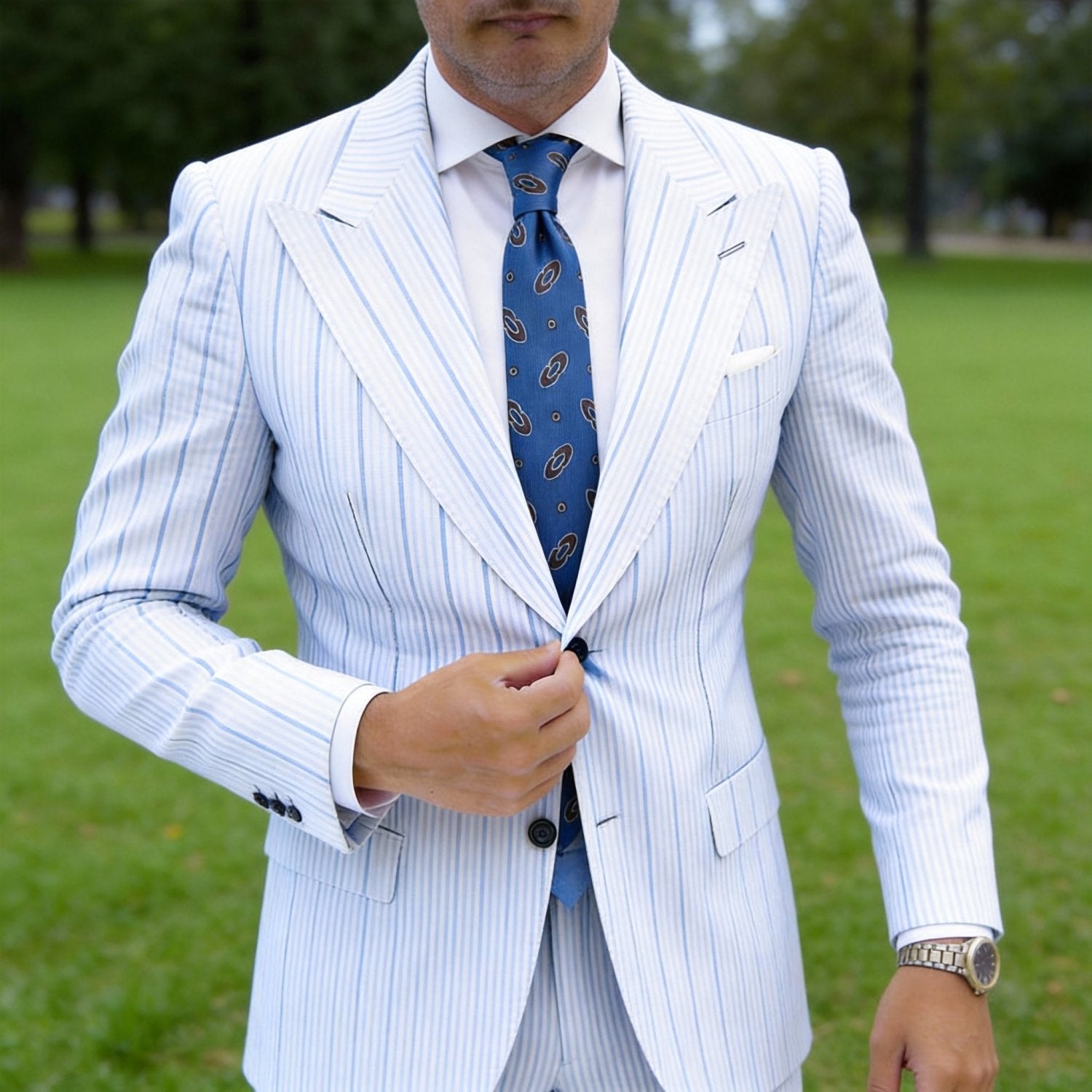 Blue With Brown Oval And Dot Necktie