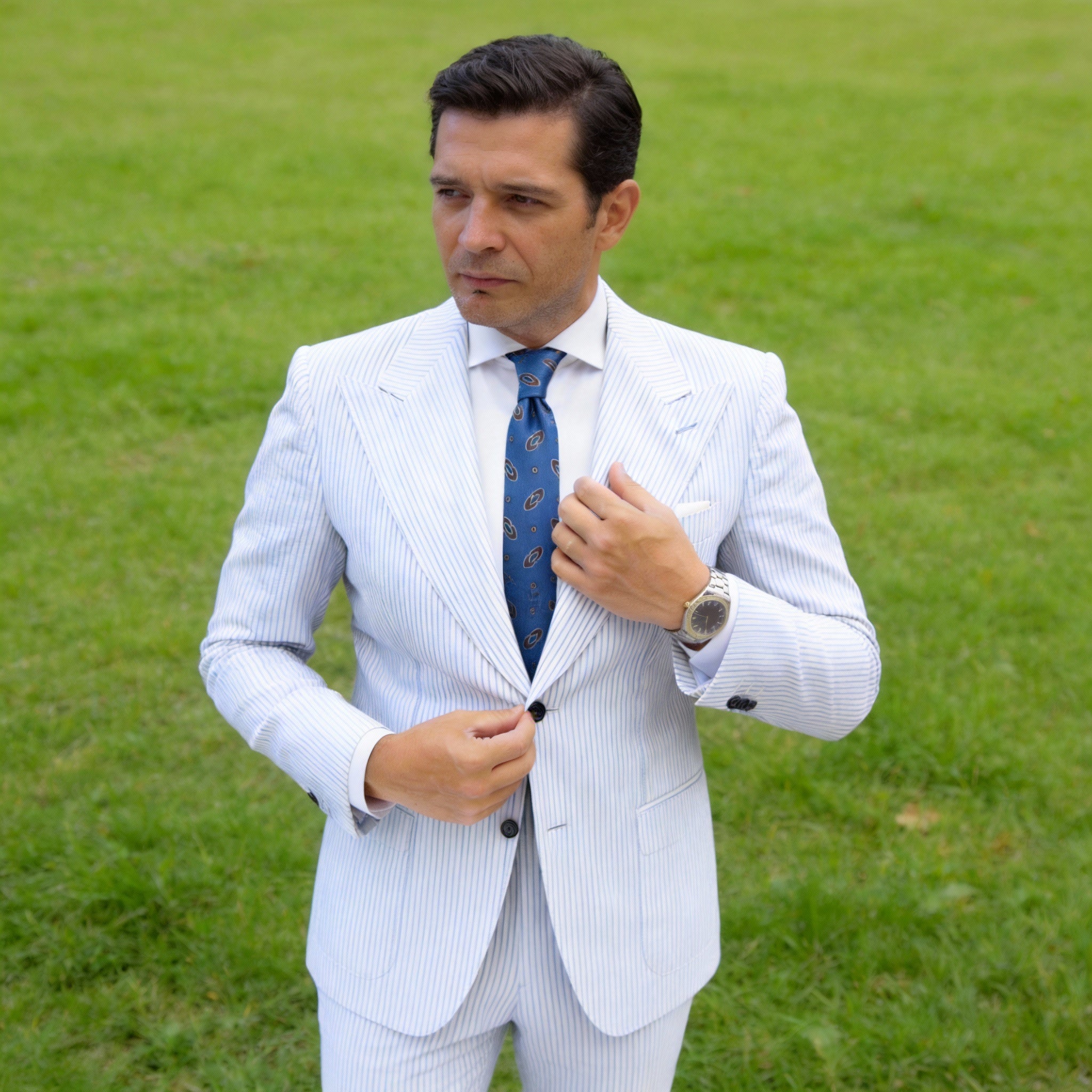 Blue With Brown Oval And Dot Necktie