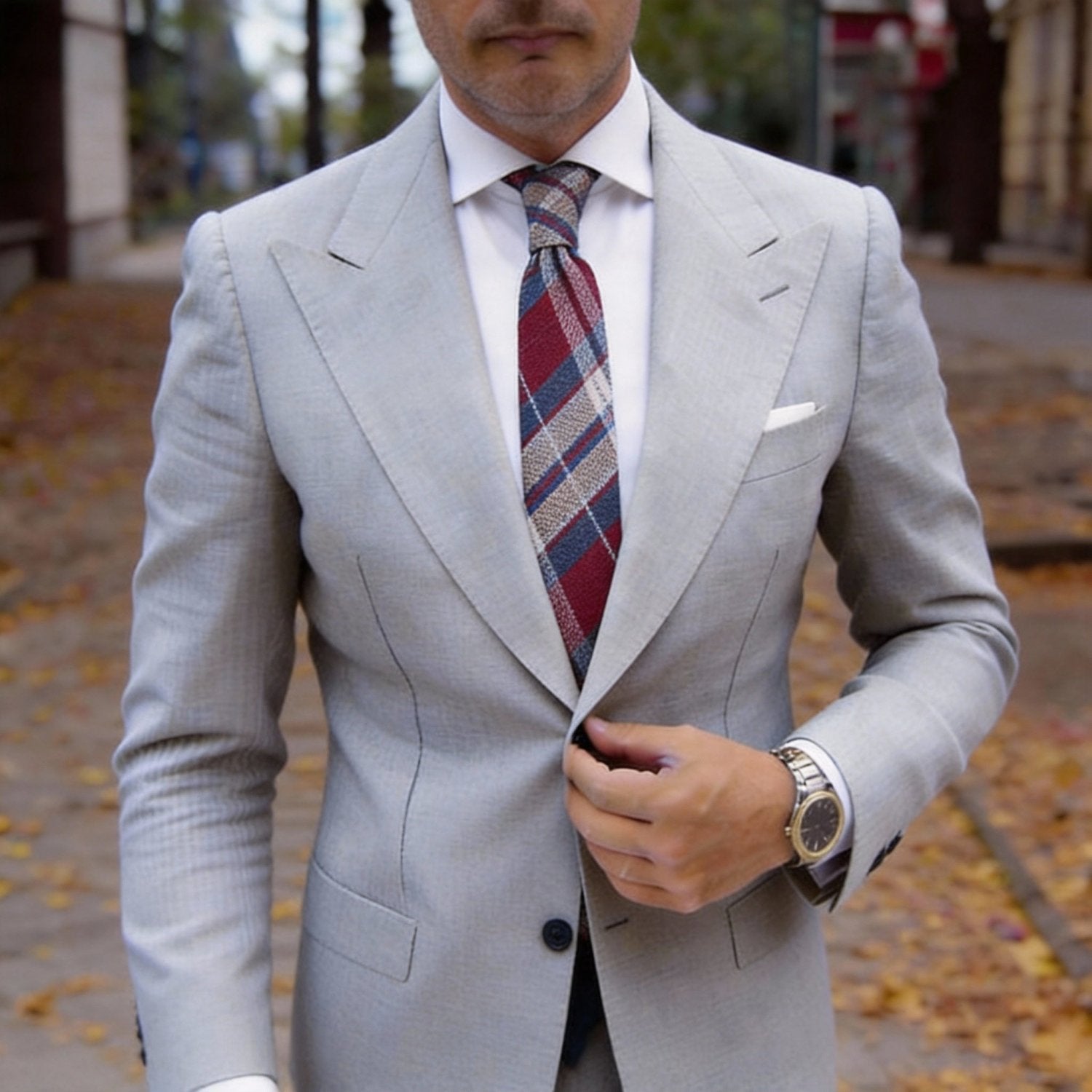 Red With Red-Blue-White Plaid Necktie
