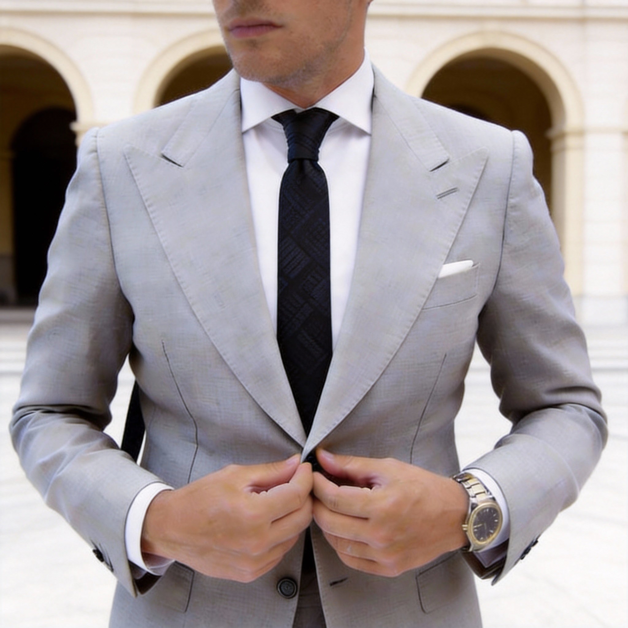 Black with Dark Gray Textured Grid Necktie