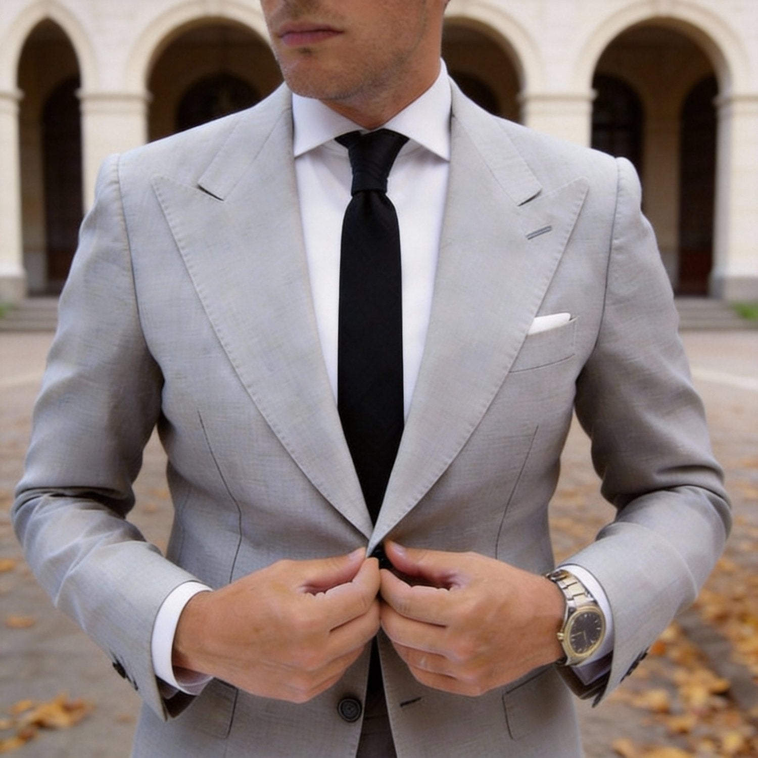 Black with Dark Gray Textured Grid Necktie