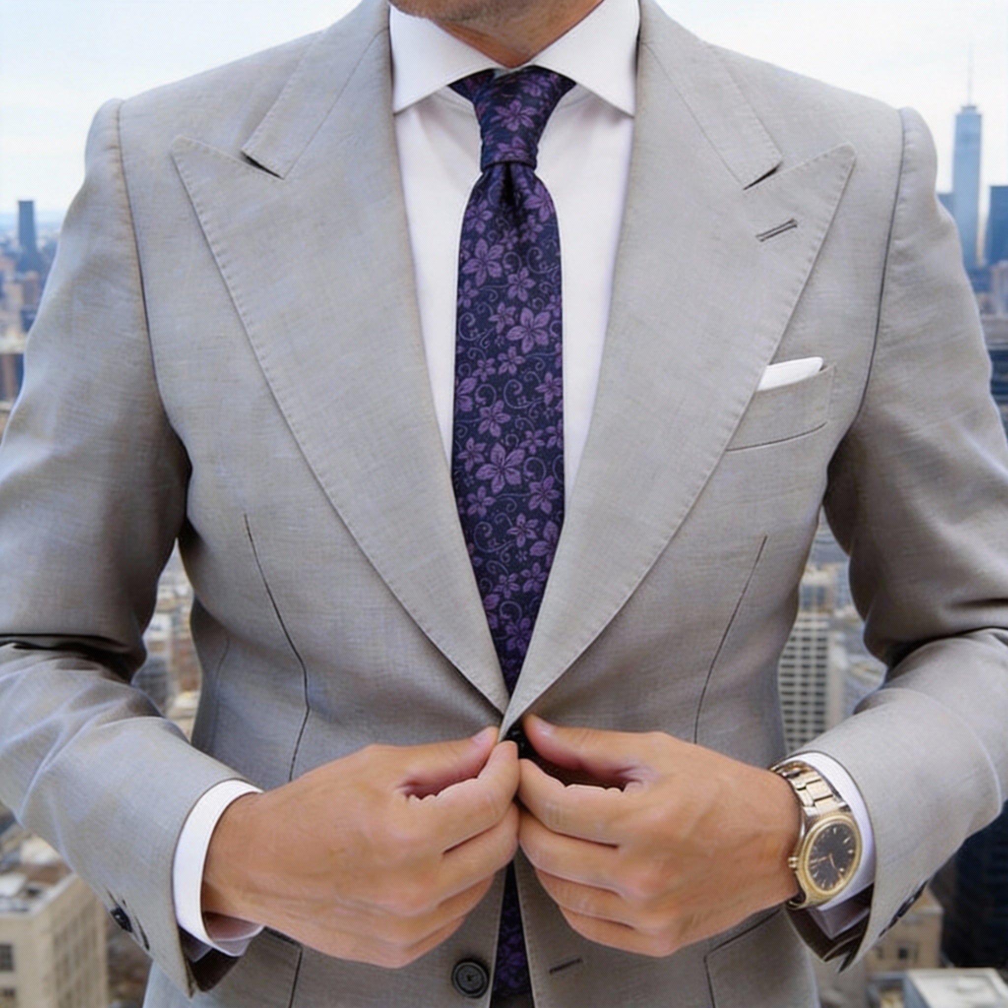 Dark Purple with Light Purple Floral Necktie