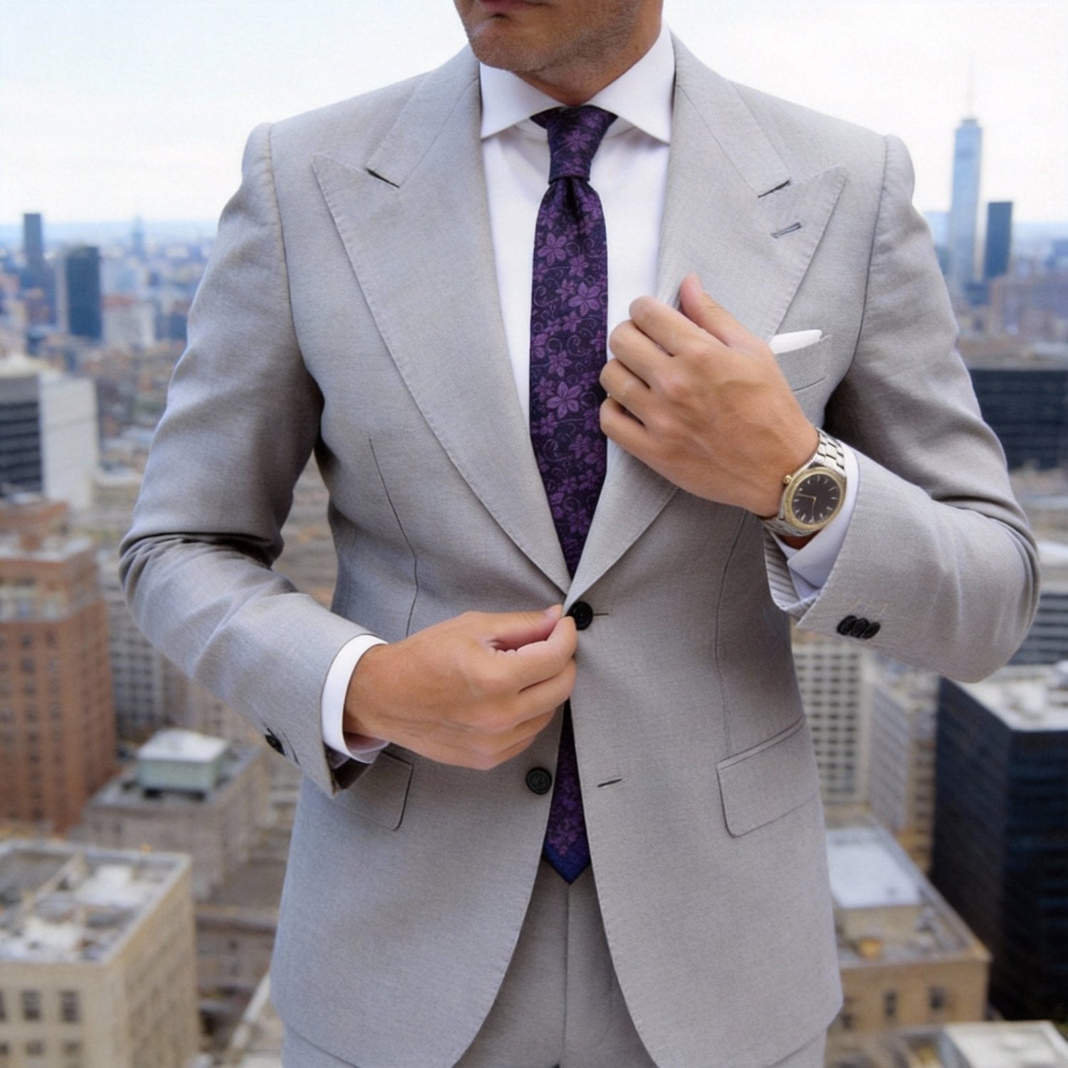Dark Purple with Light Purple Floral Necktie