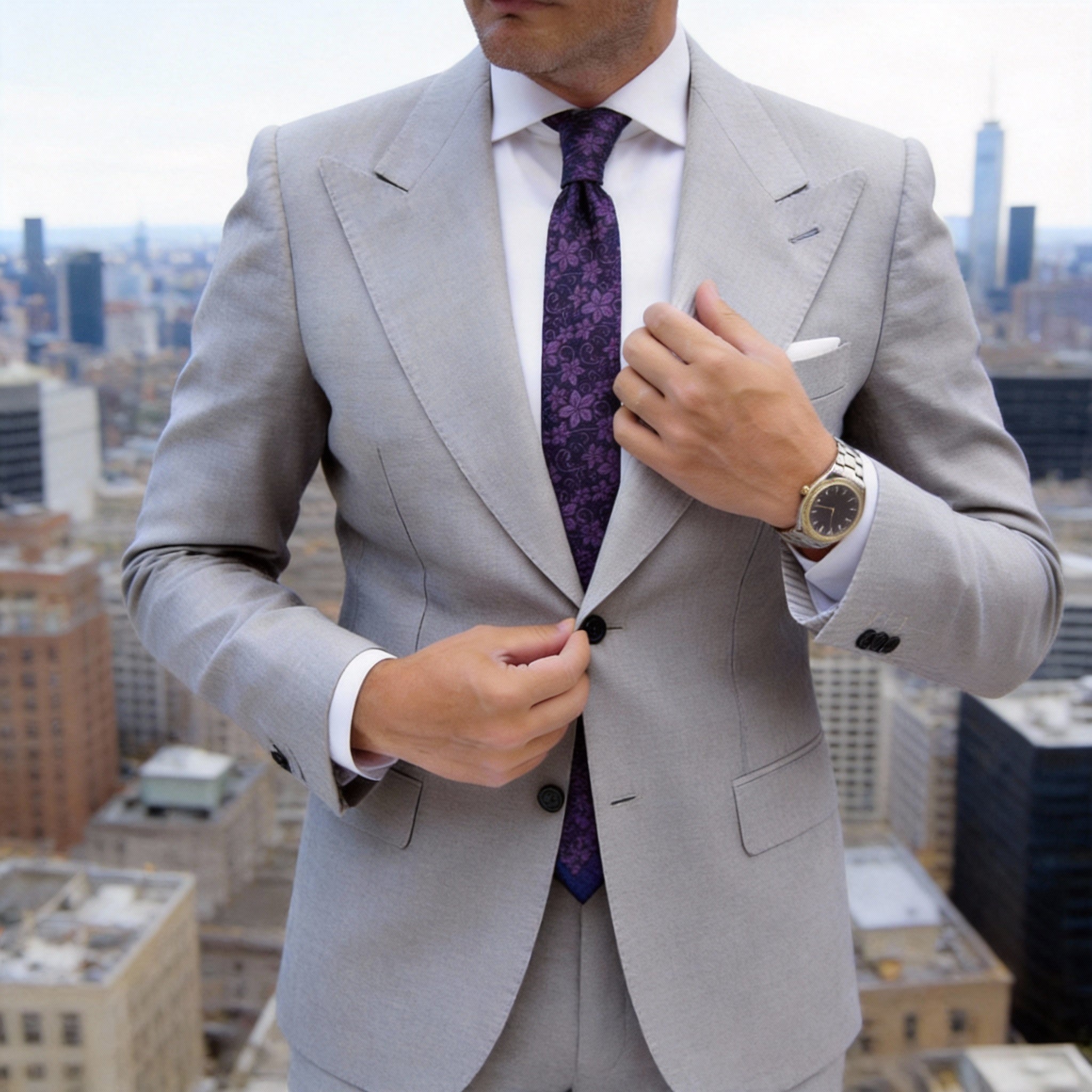 Dark Purple with Light Purple Floral Necktie