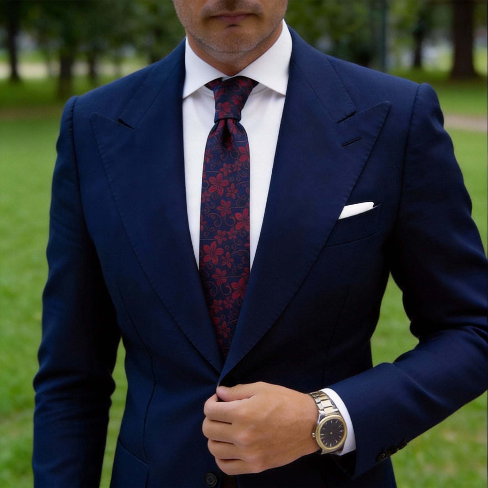 Blue With Red Floral Necktie