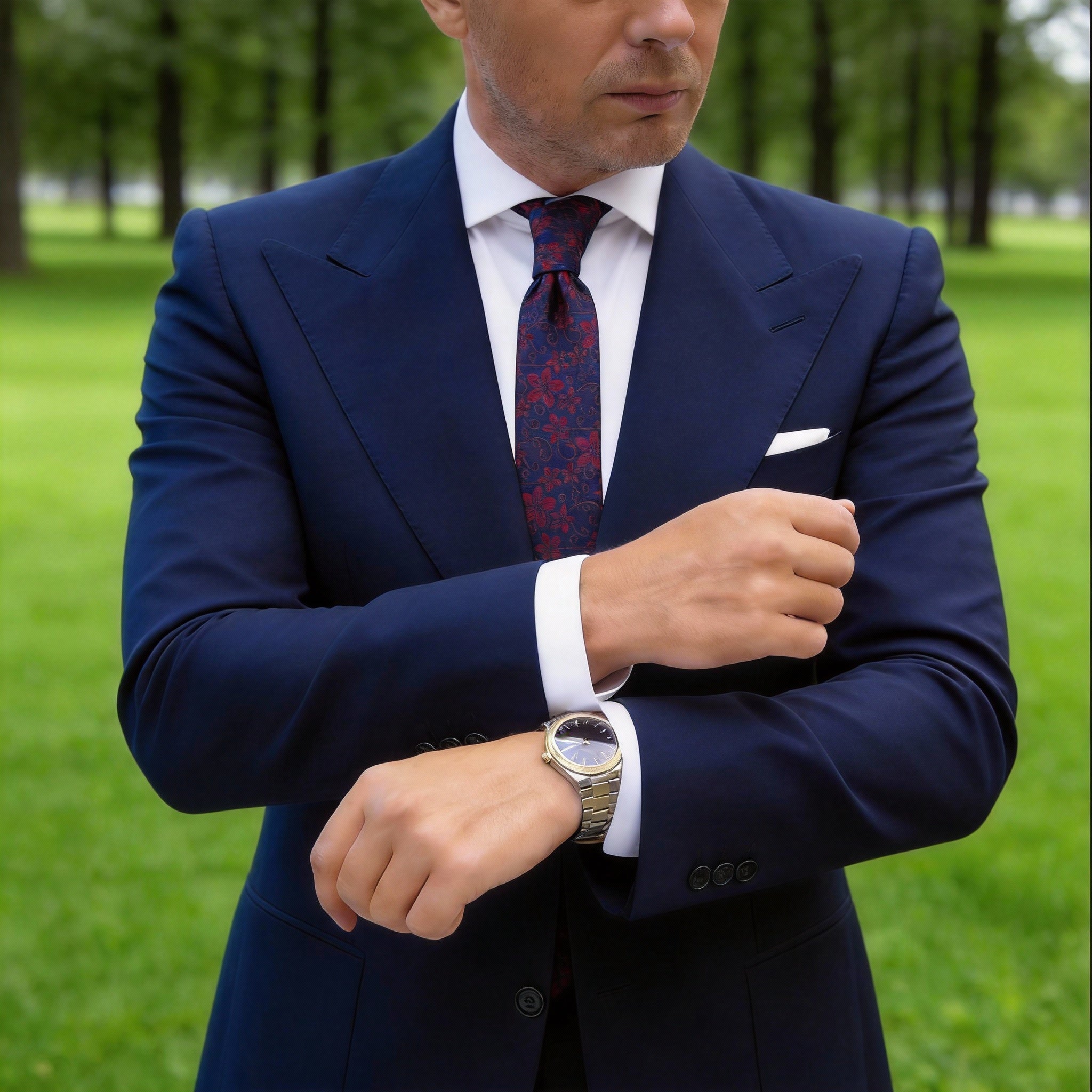 Blue With Red Floral Necktie