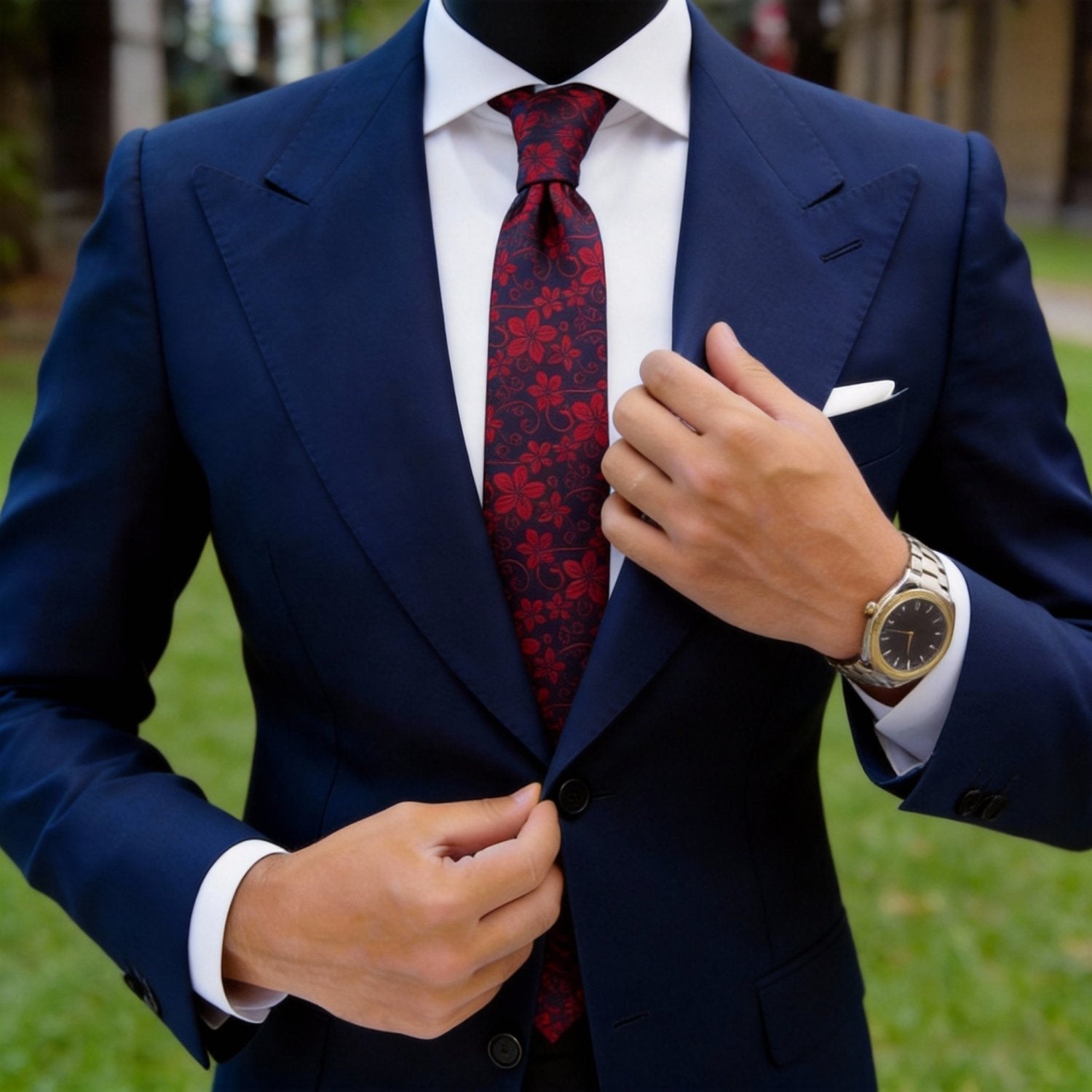 Blue With Red Floral Necktie