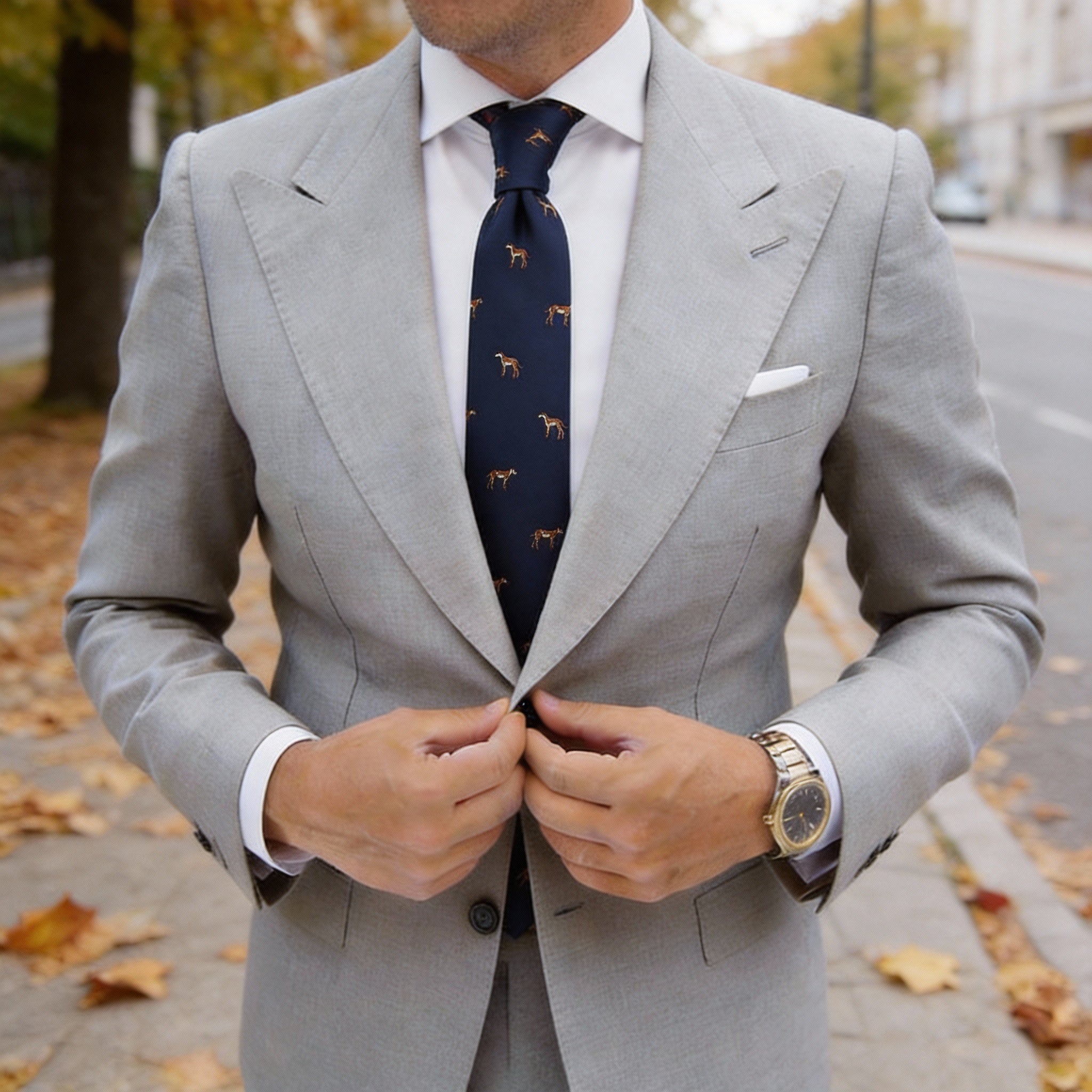 Navy Blue With Brown Dog Necktie