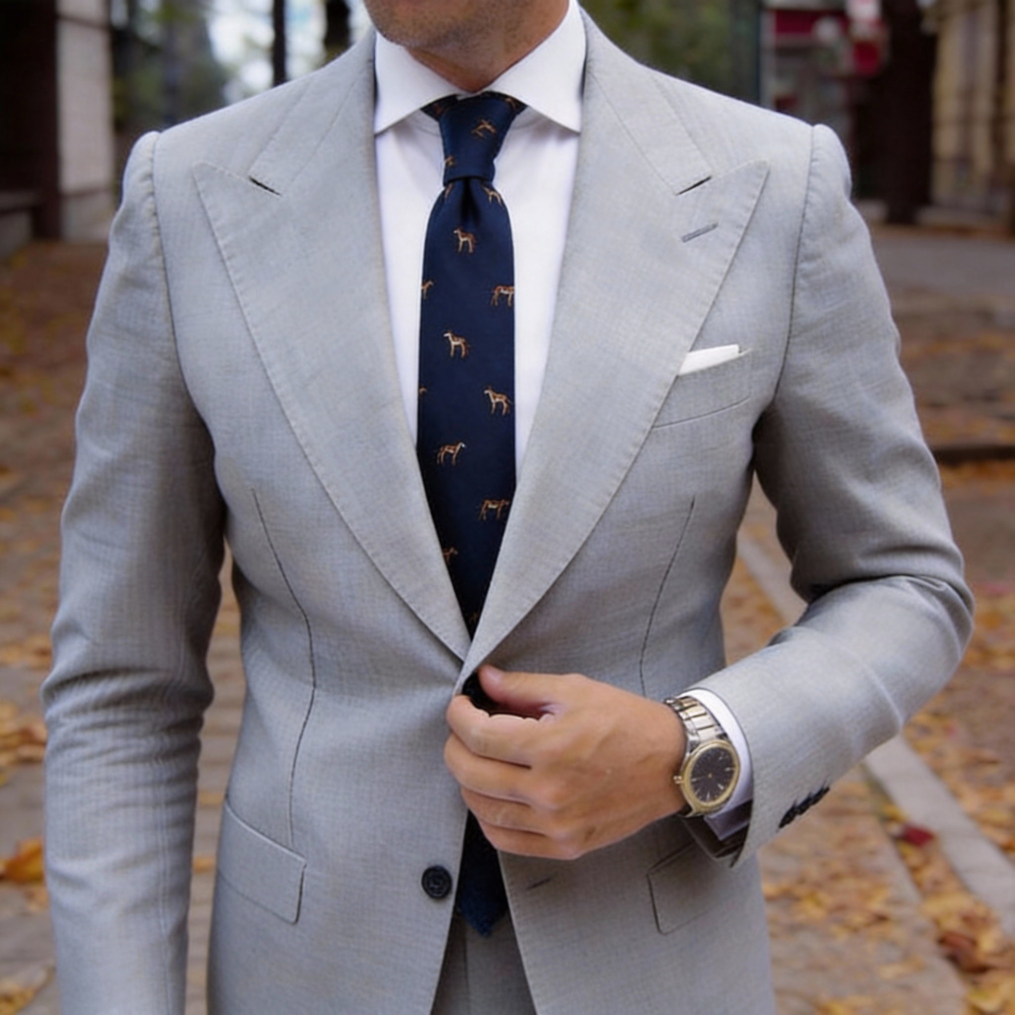 Navy Blue With Brown Dog Necktie