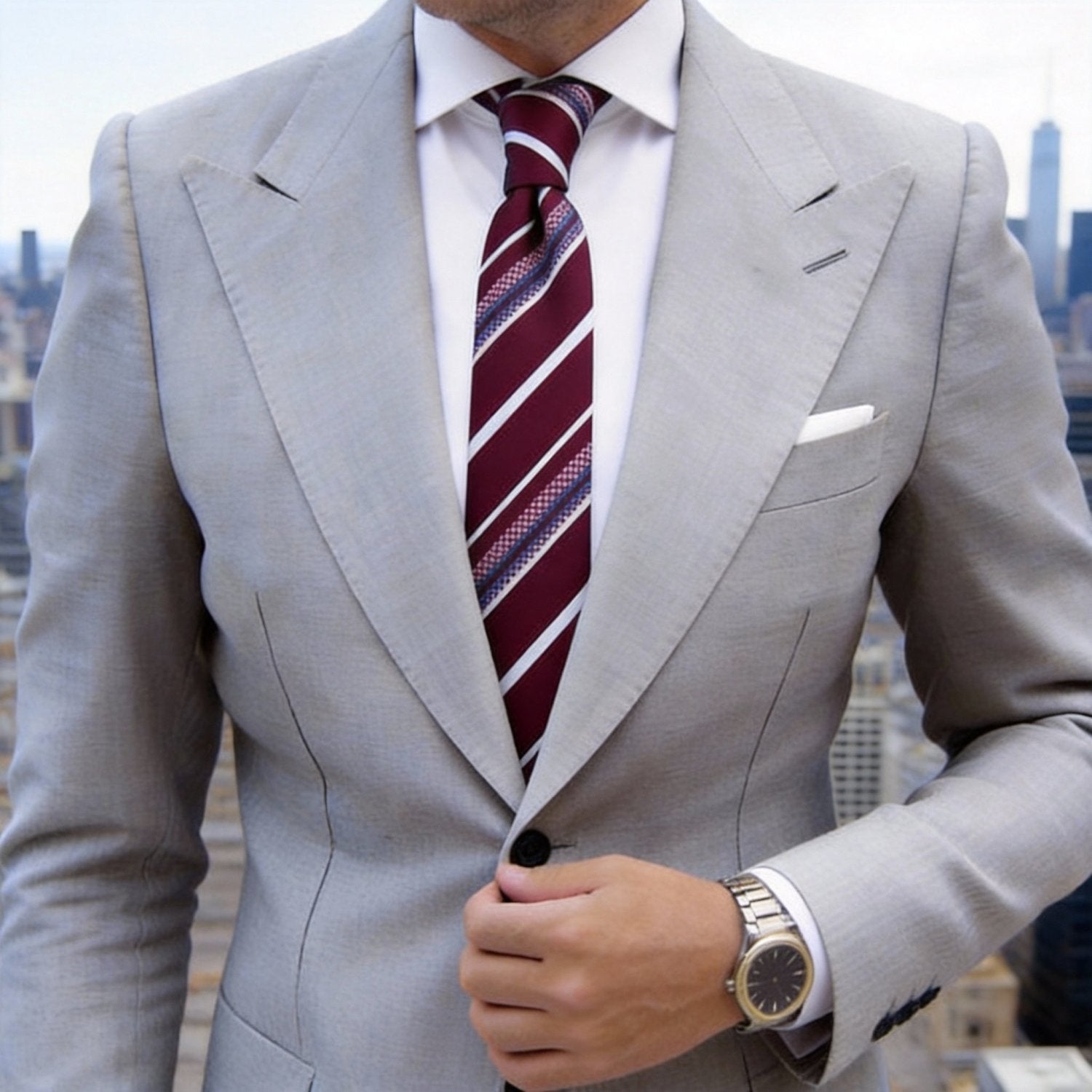 Burgundy With Pink-Purple Striped Necktie