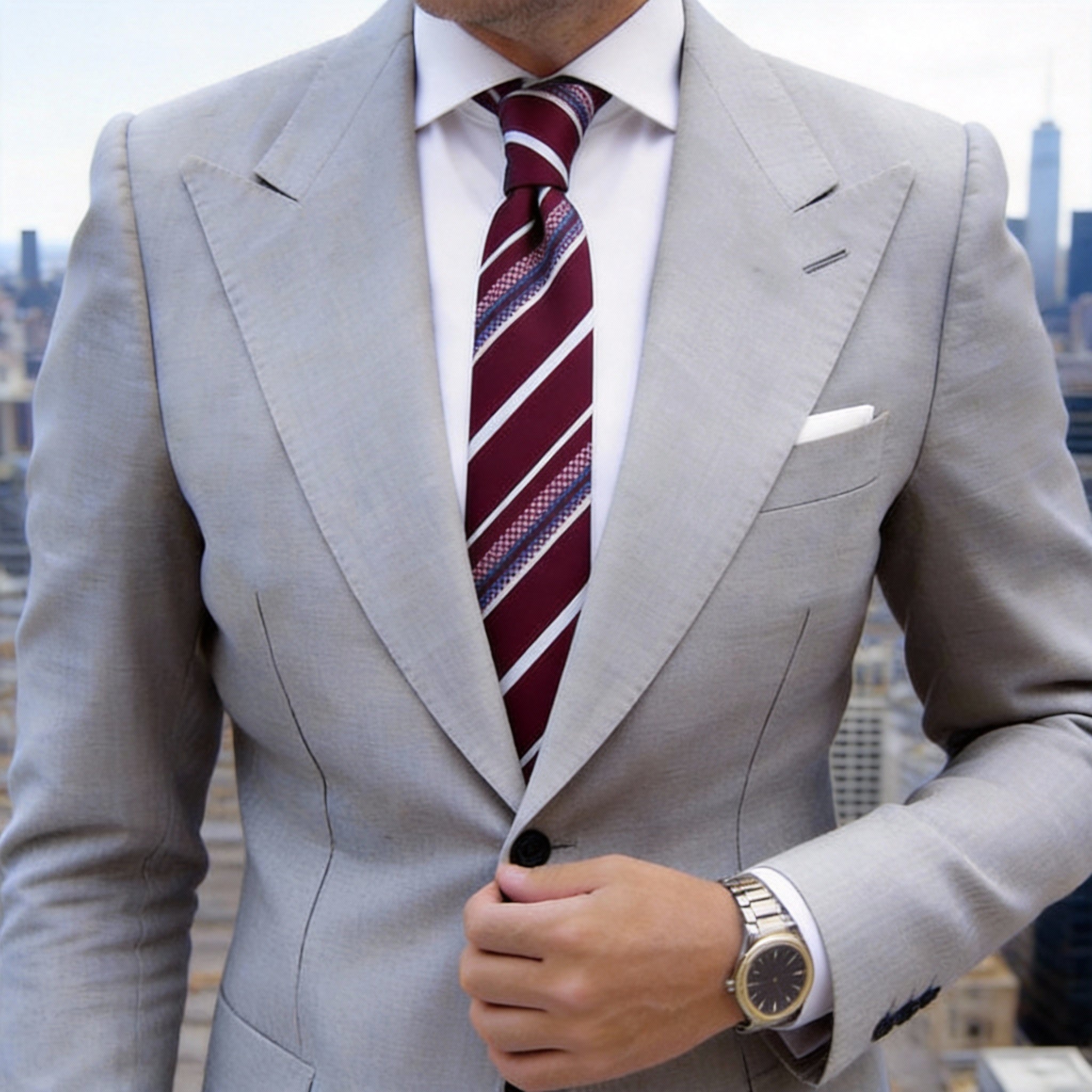 Burgundy With Pink-Purple Striped Necktie